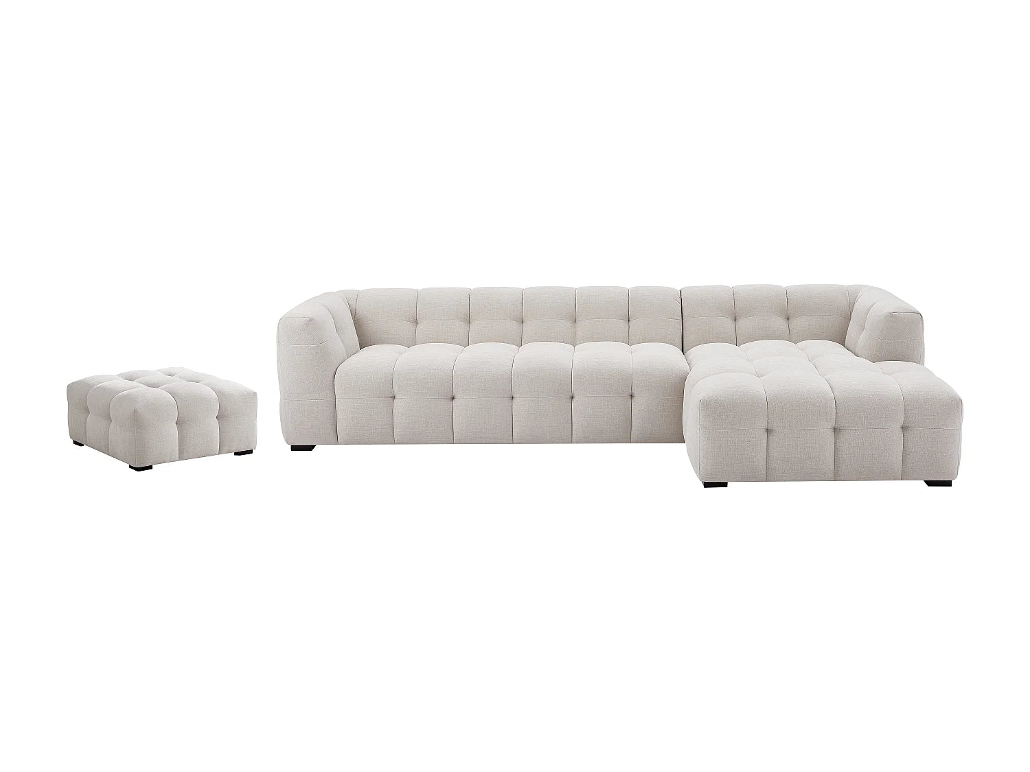 Canapé Bubble d'angle droit 5 places et pouf beige - DILOME