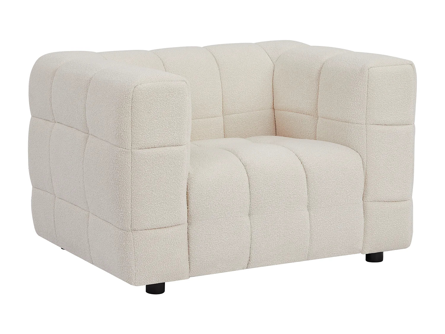 Fauteuil Bubble Carré en tissu bouclette blanc ivoire - LERICI