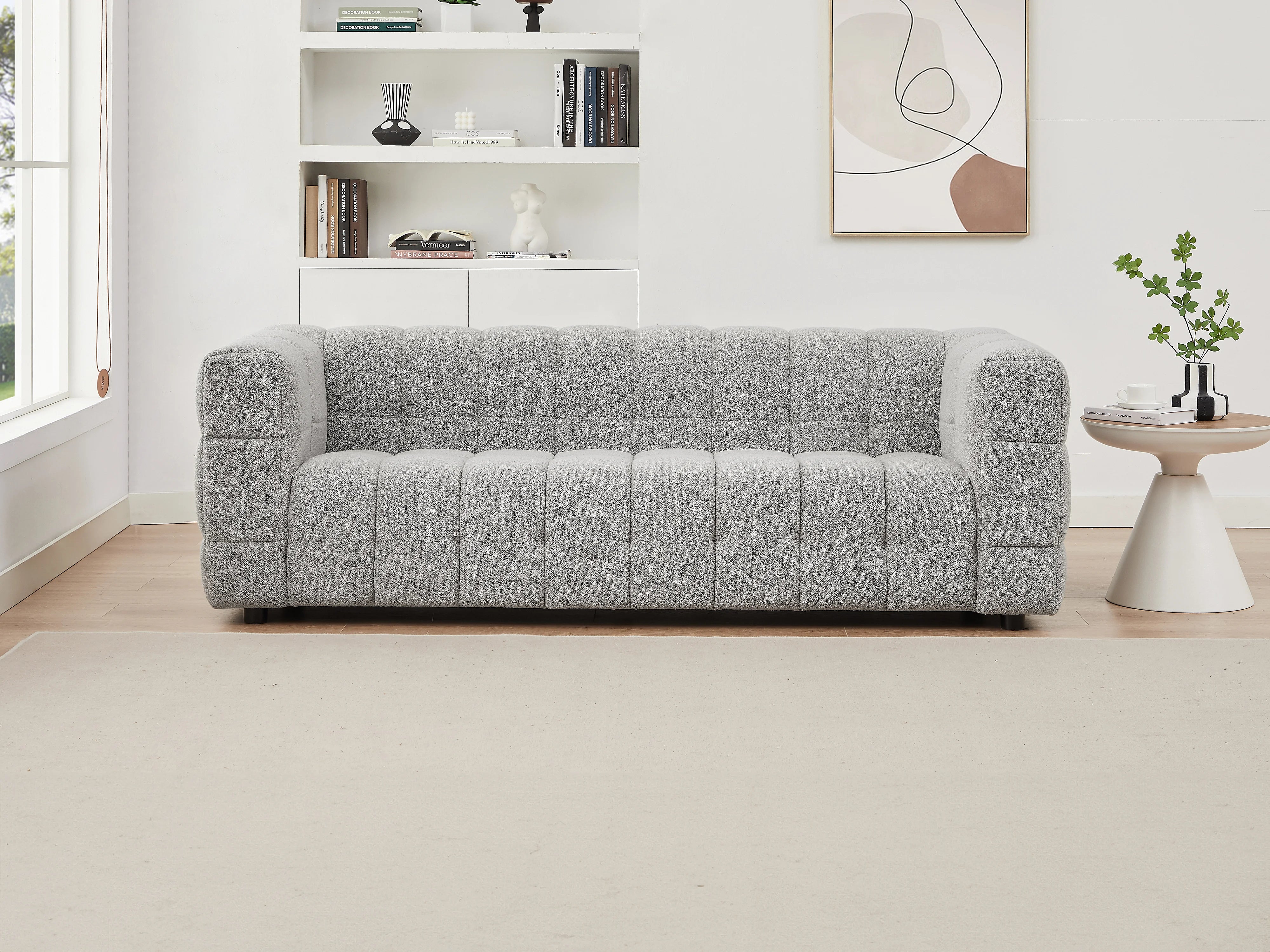 Canapé Bubble 3 places en tissu bouclette gris clair - LERICI