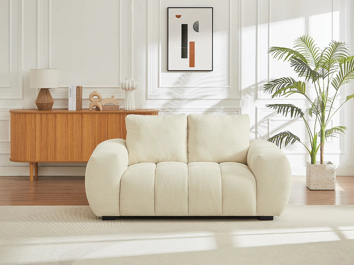 Petit Canapé Bubble 2 places en tissu beige - BERENIA