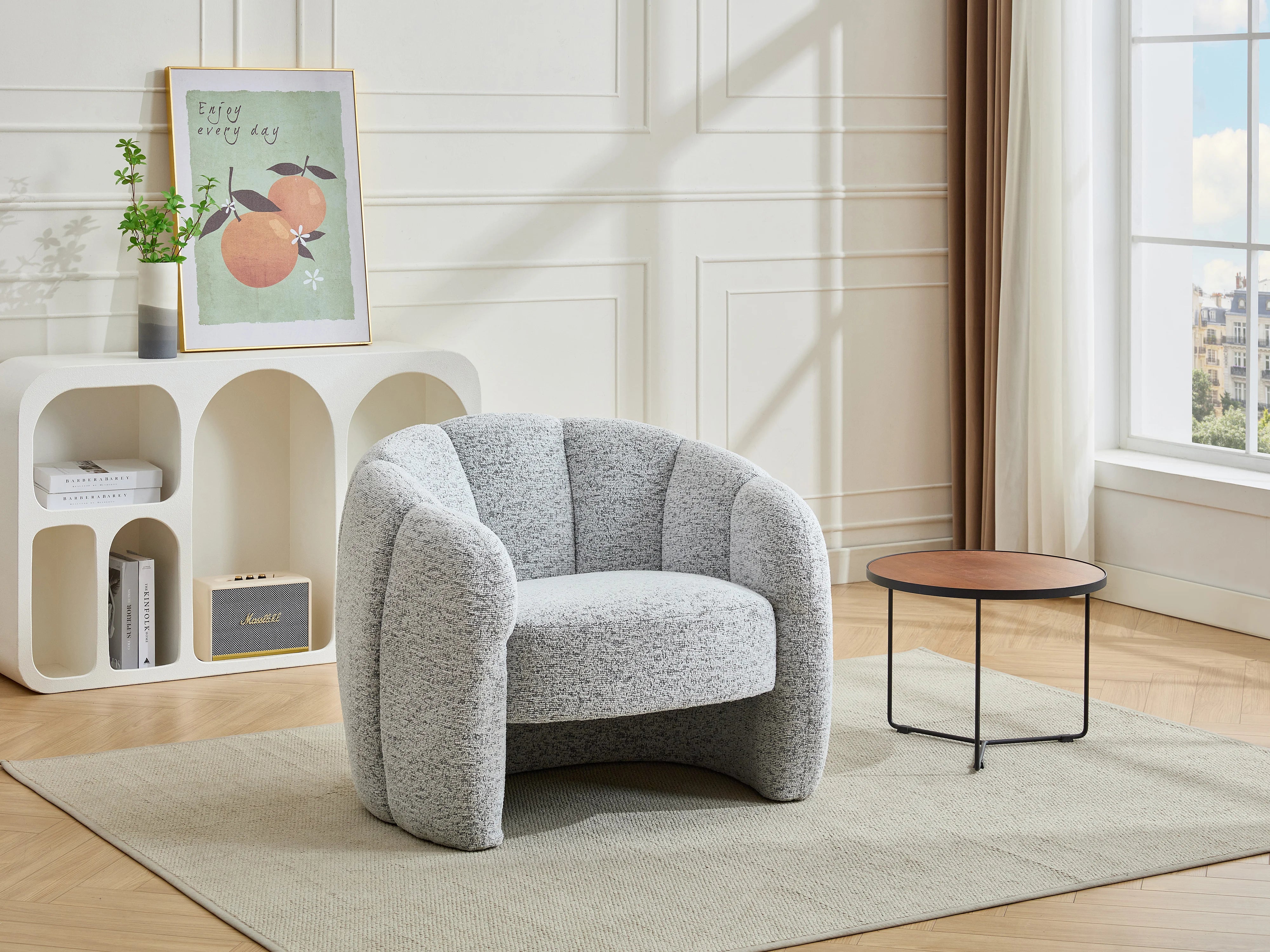 Fauteuil Bubble coquillage en tissu chenille gris - DELIPO