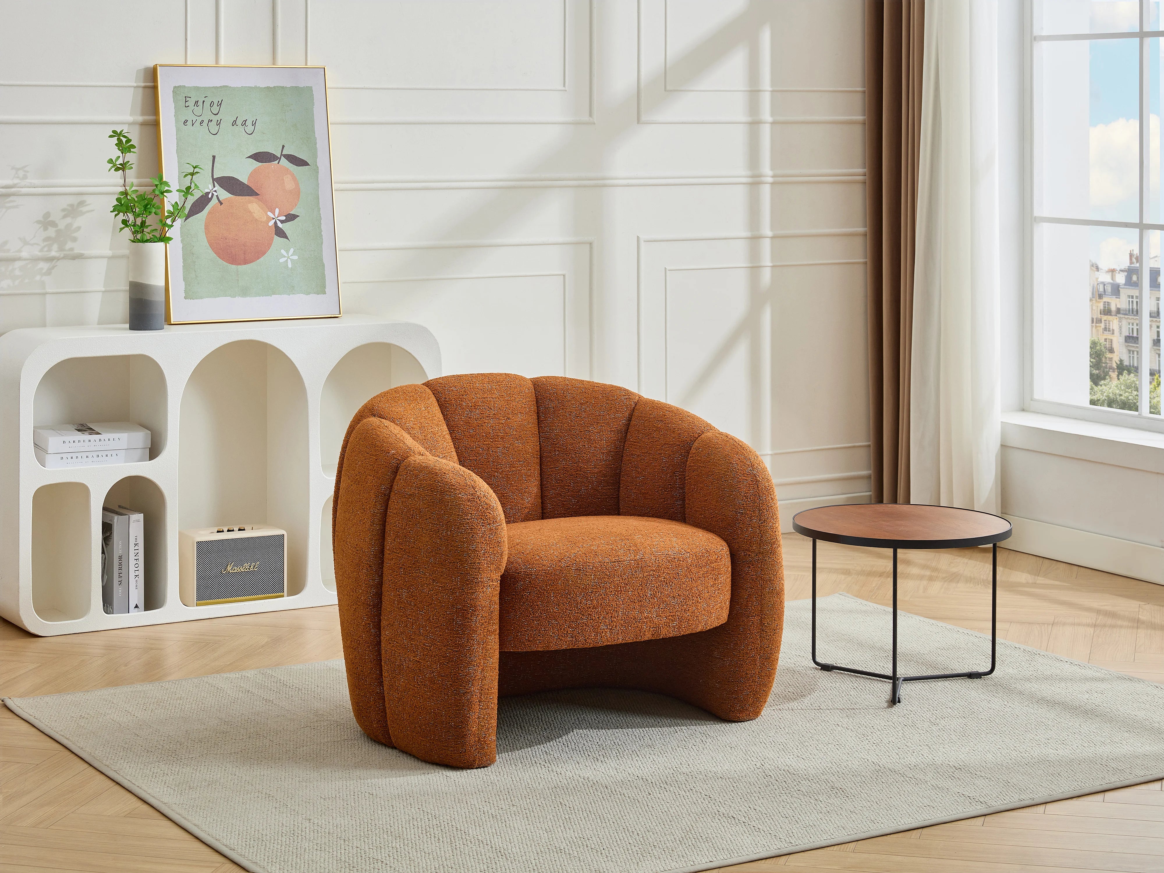 Fauteuil Bubble coquillage en tissu chenille terracotta - DELIPO