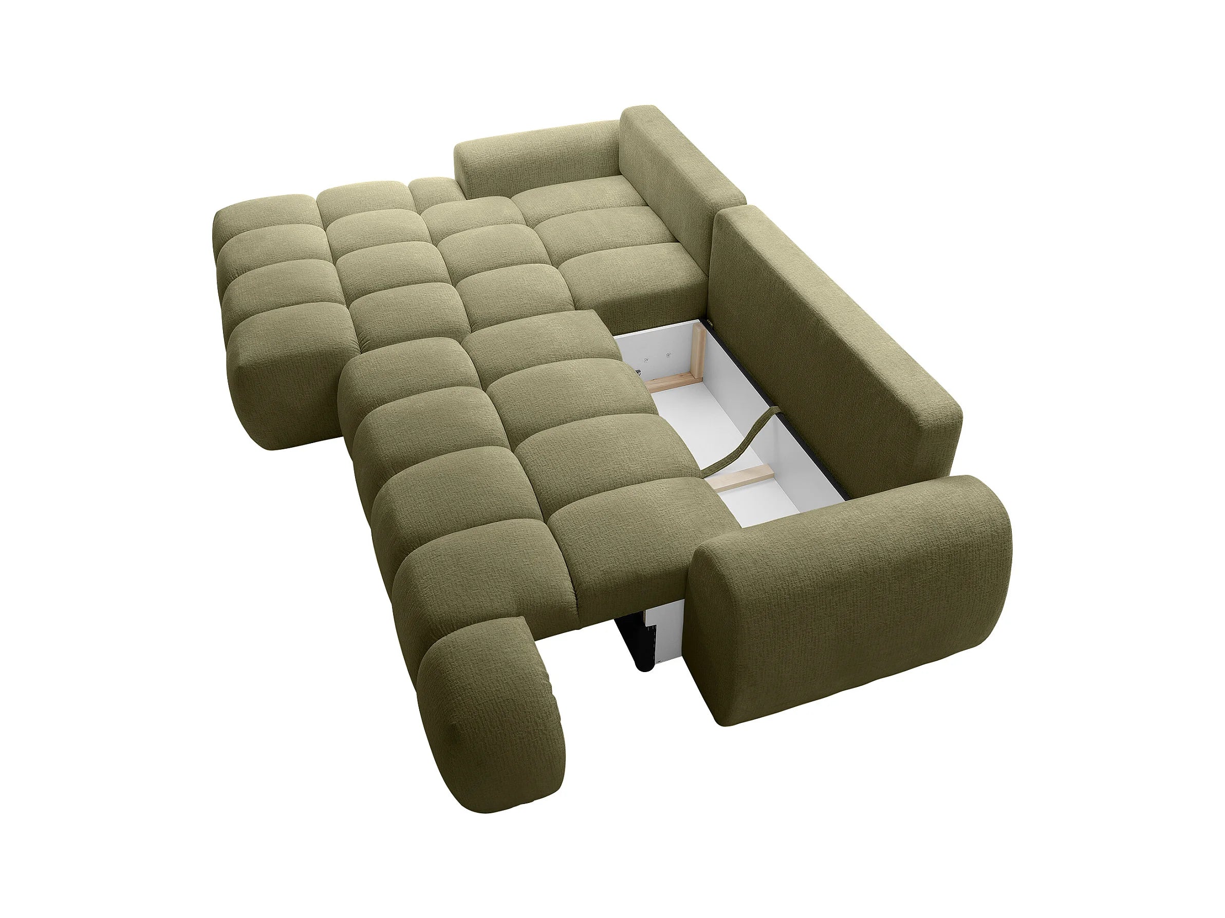 Canapé Bubble d'angle gauche convertible en tissu chenille vert - FARNETA