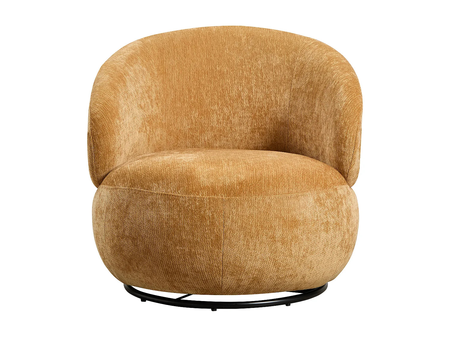 Fauteuil Bubble rotatif en tissu texturé jaune moutarde - LACAZO