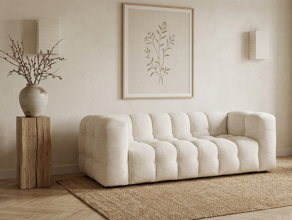 Canapé Bubble Capitonné à 2 places beige sable - LILO