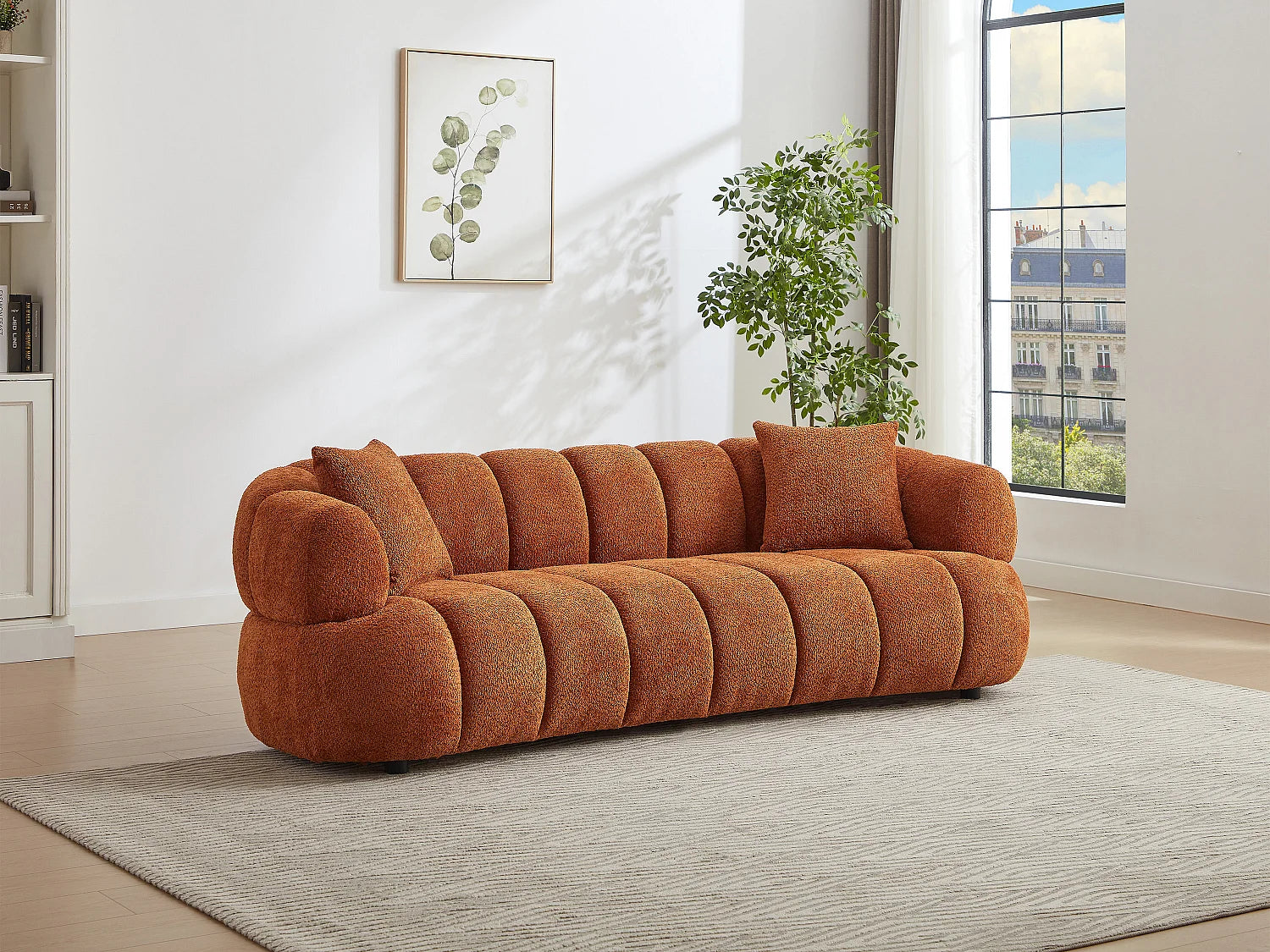 Canapé Bubble Design à 3 places en tissu bouclette terracotta - COLIANI