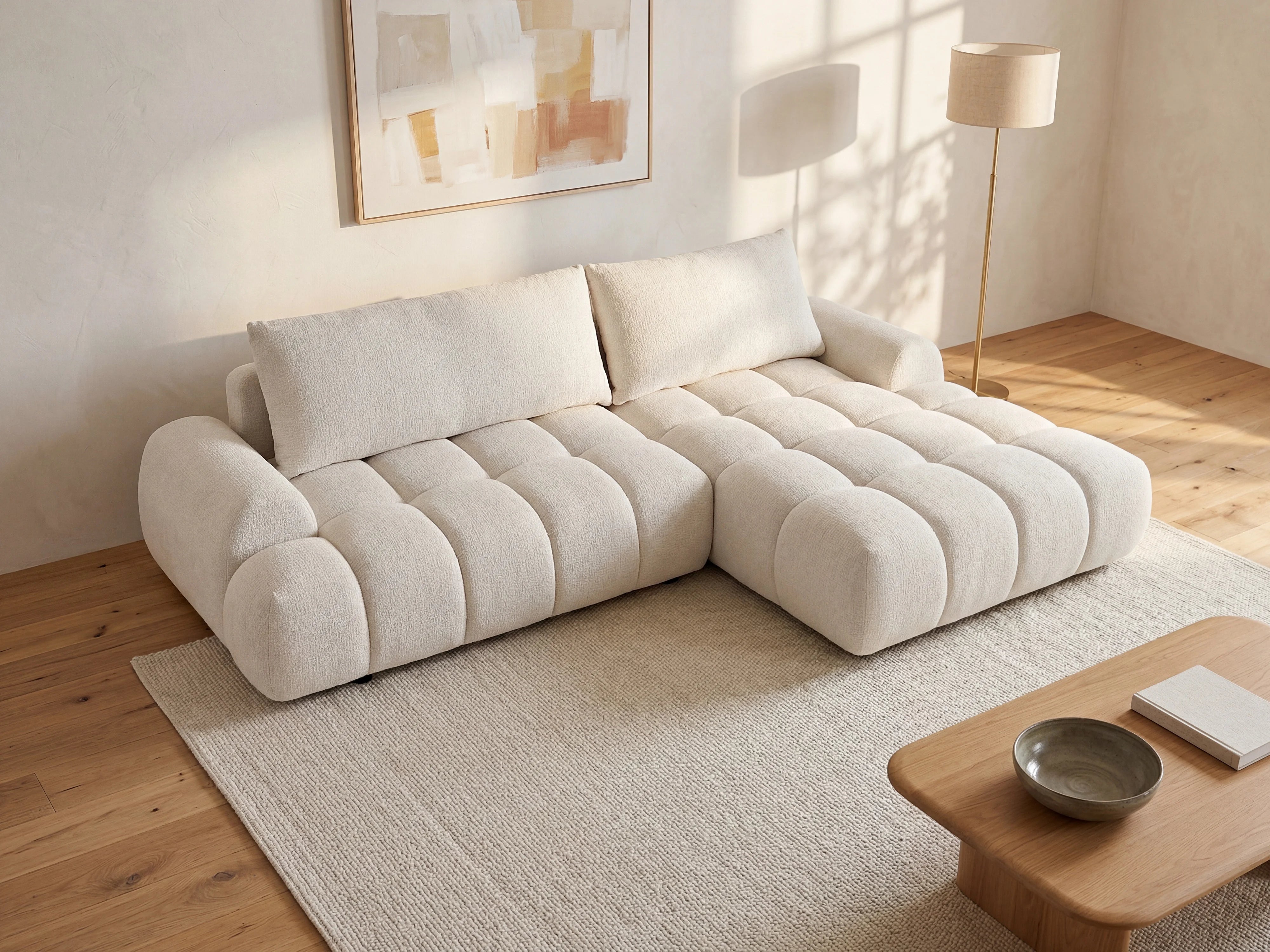 Canapé Bubble d'angle gauche convertible beige - FARNETA