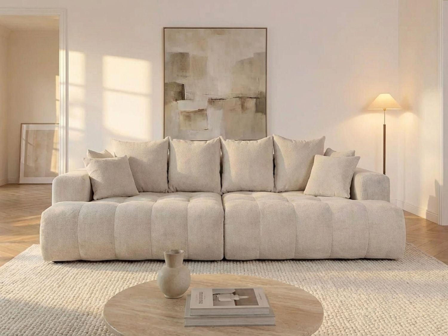Canapé Bubble 4 places avec assise profonde beige - MOTINO