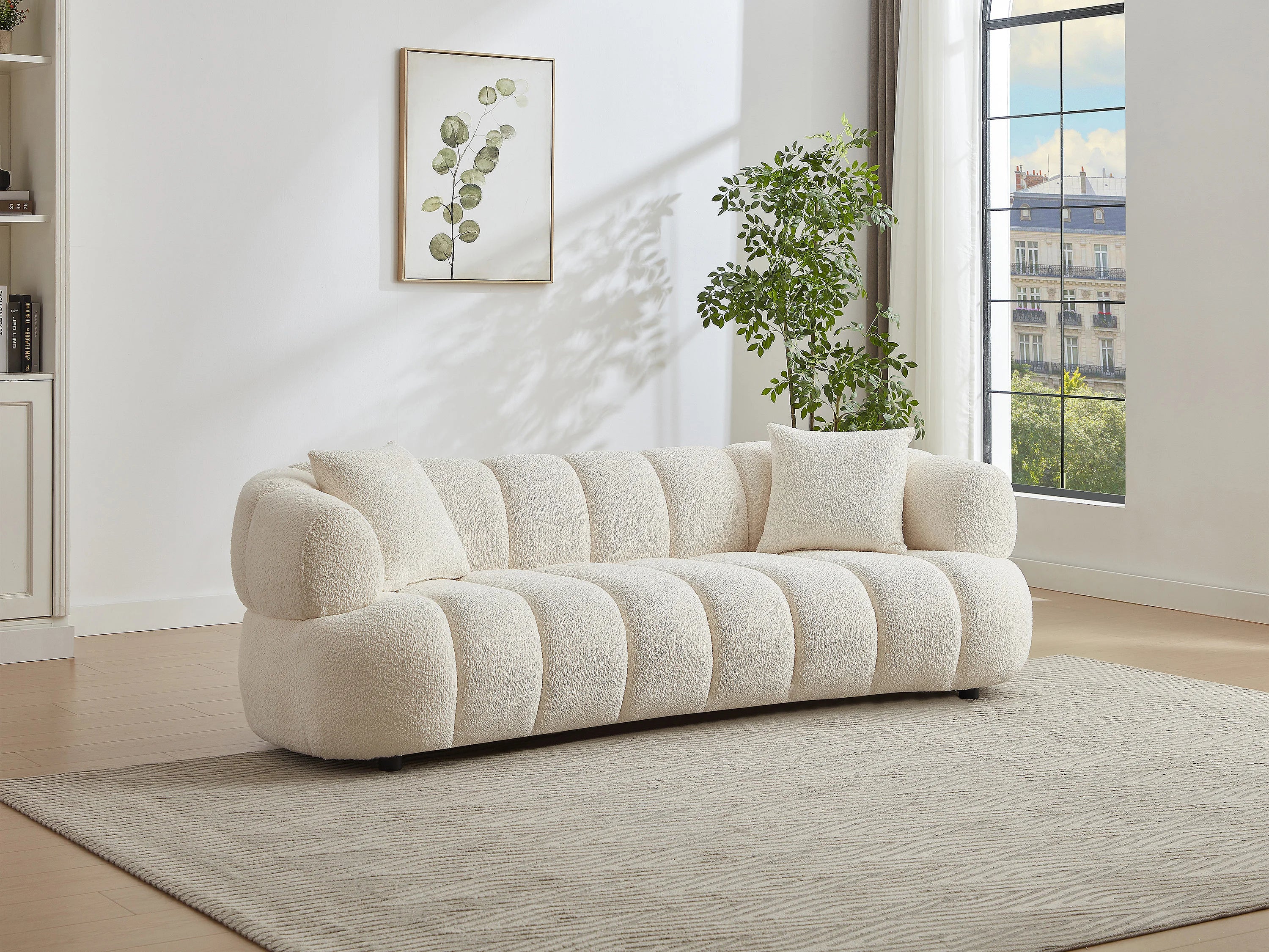 Canapé Bubble 3 places en tissu bouclette blanc cassé - COLIANI