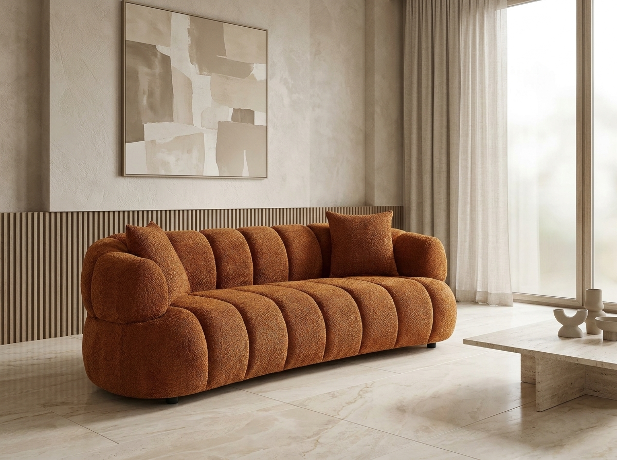 Canapé Bubble Design à 3 places en tissu bouclette terracotta - COLIANI