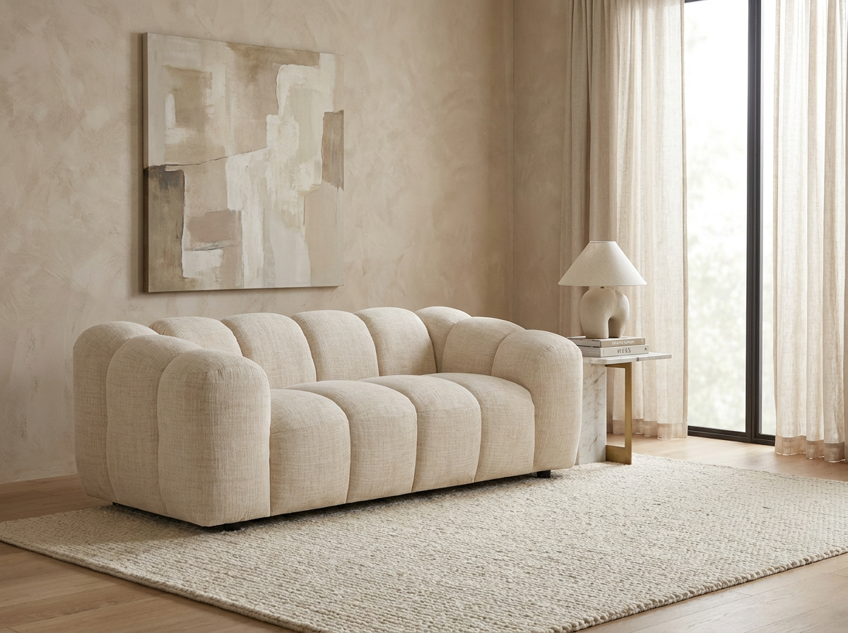 Canapé Bubble Organique 2 places en tissu chenille beige - NELIMAR