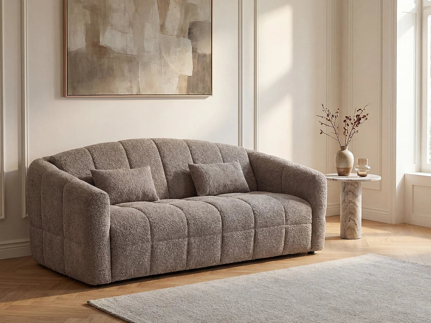 Canapé Bubble convertible express en tissu bouclette taupe - RETUNA