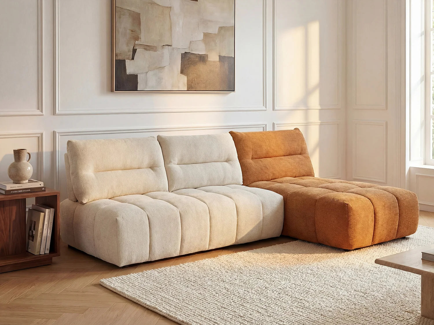 Canapé Bubble d'angle modulable beige et terracotta - APOLIU