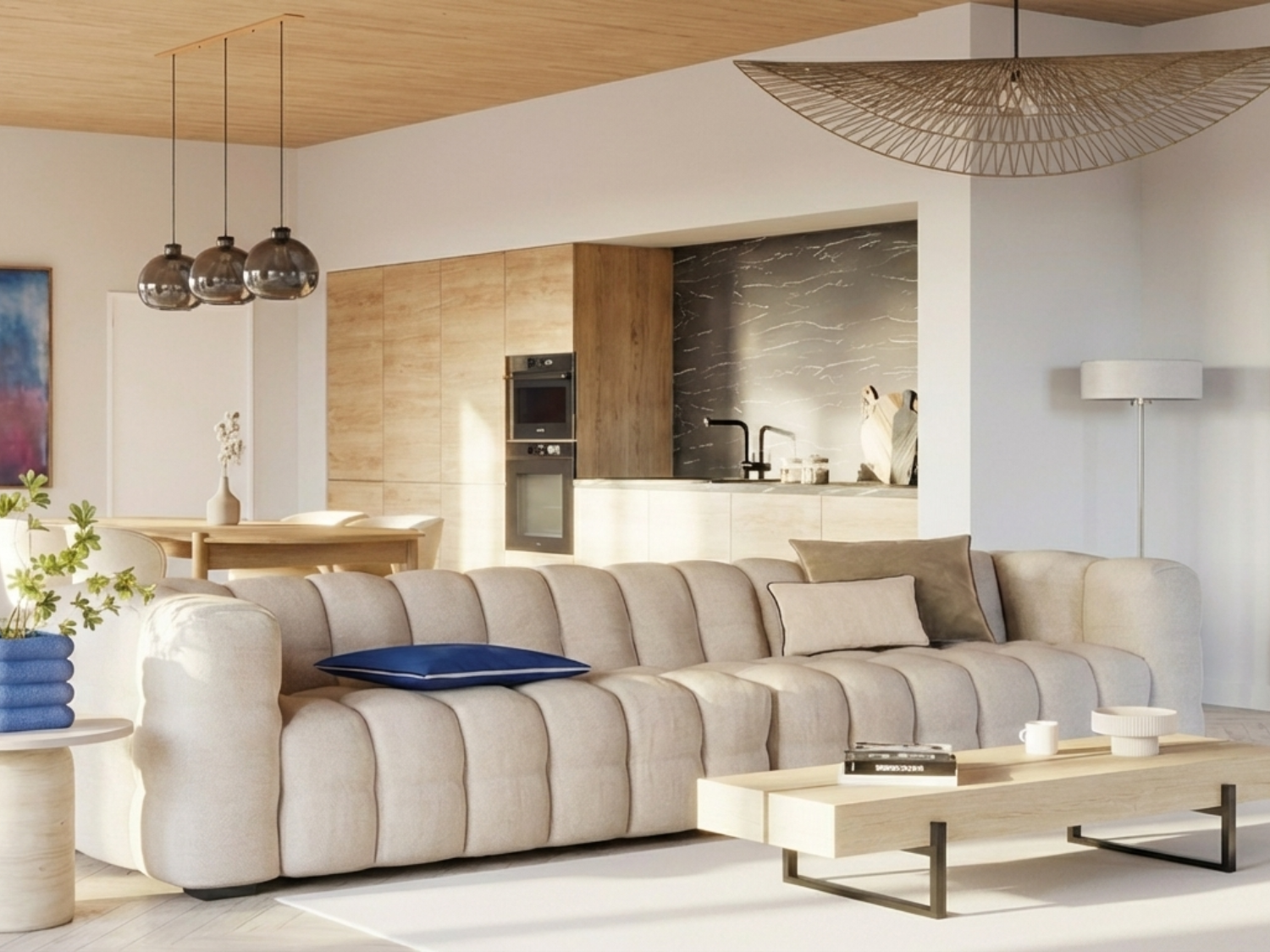 Grand Canape Bubble Capitonné à 6 places beige sable - LILO