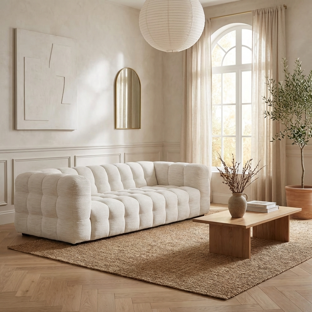 Canapé Bubble Capitonné à 3 places beige sable - LILO