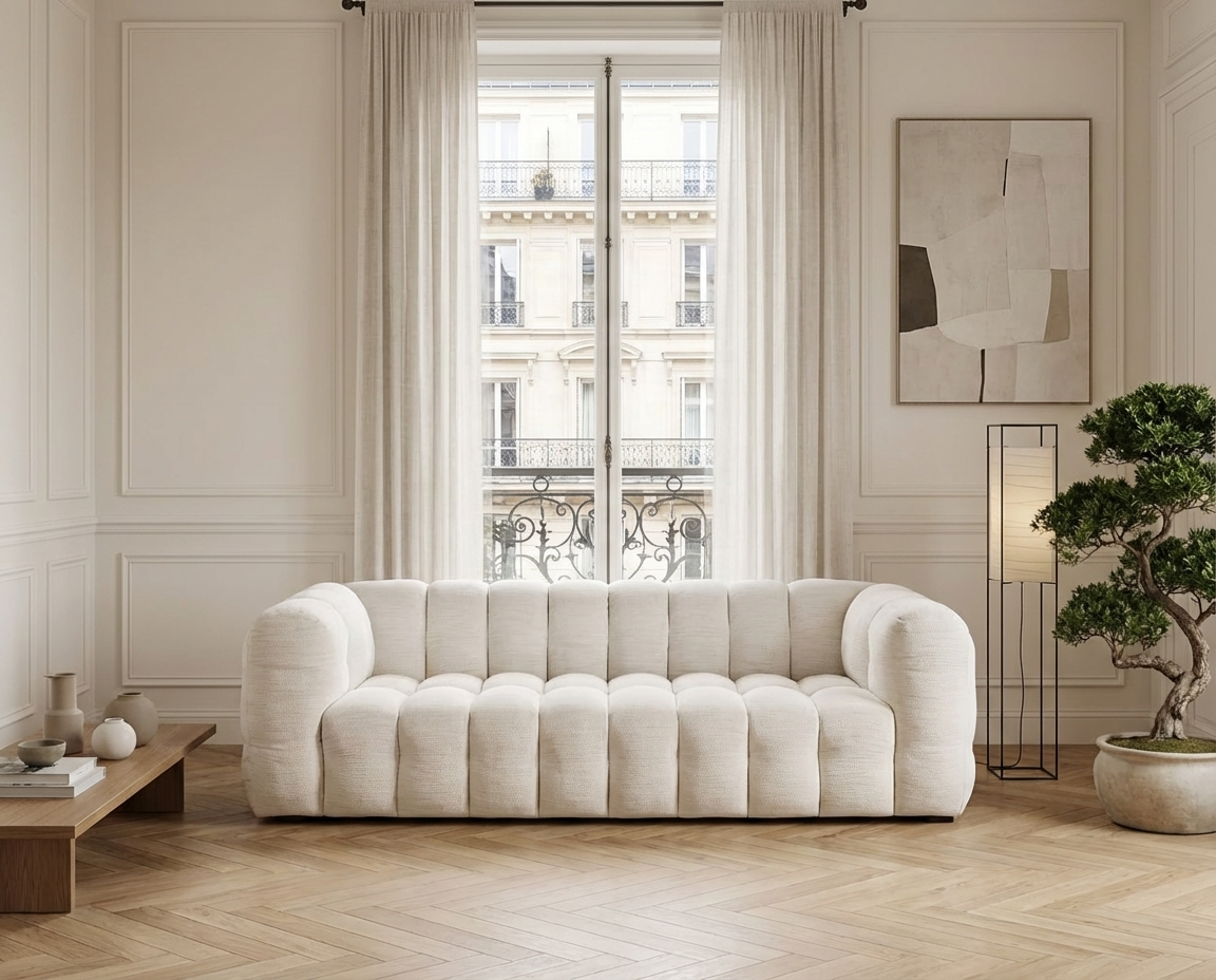 Canapé Bubble Capitonné à 3 places beige sable - LILO