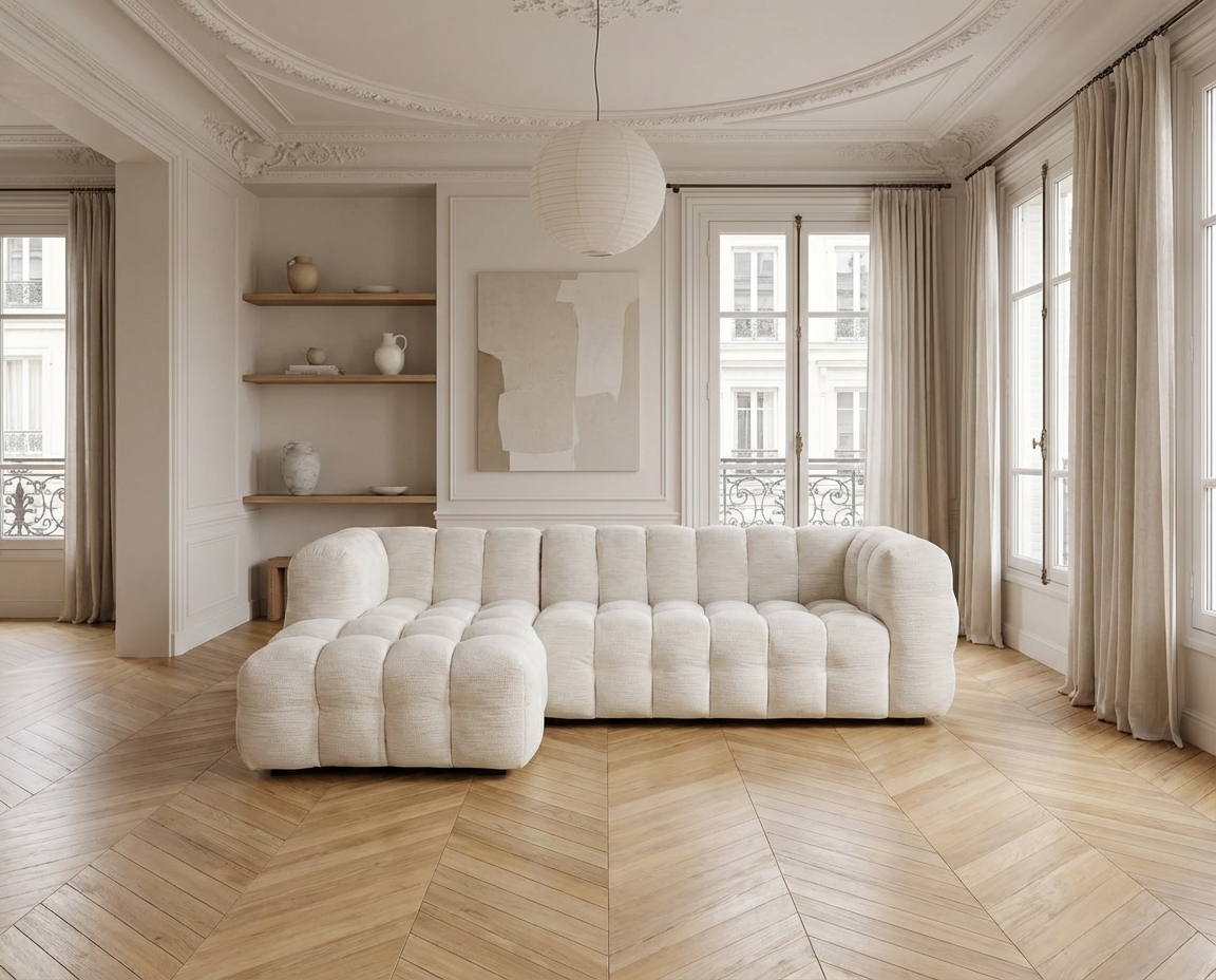 Canapé Bubble d'angle gauche 4/5 places beige sable - LILO