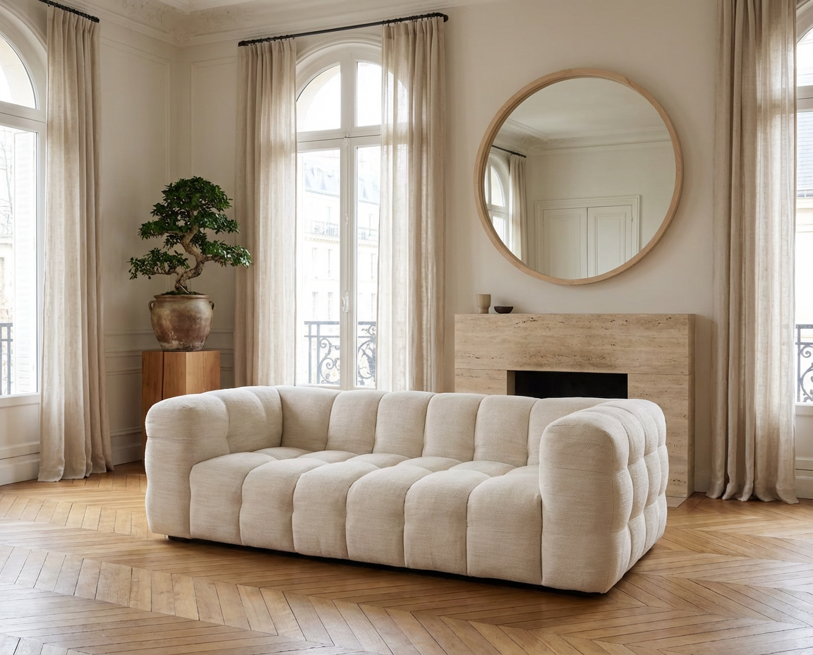 Canapé Bubble Capitonné à 2 places beige sable - LILO