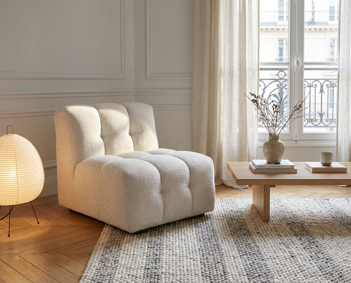 Chauffeuse Bubble pour canapé modulable beige sable - LILO