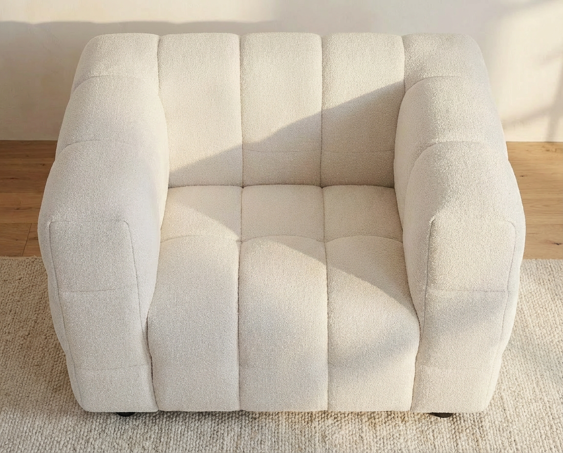 Fauteuil Bubble Carré en tissu bouclette blanc ivoire - LERICI