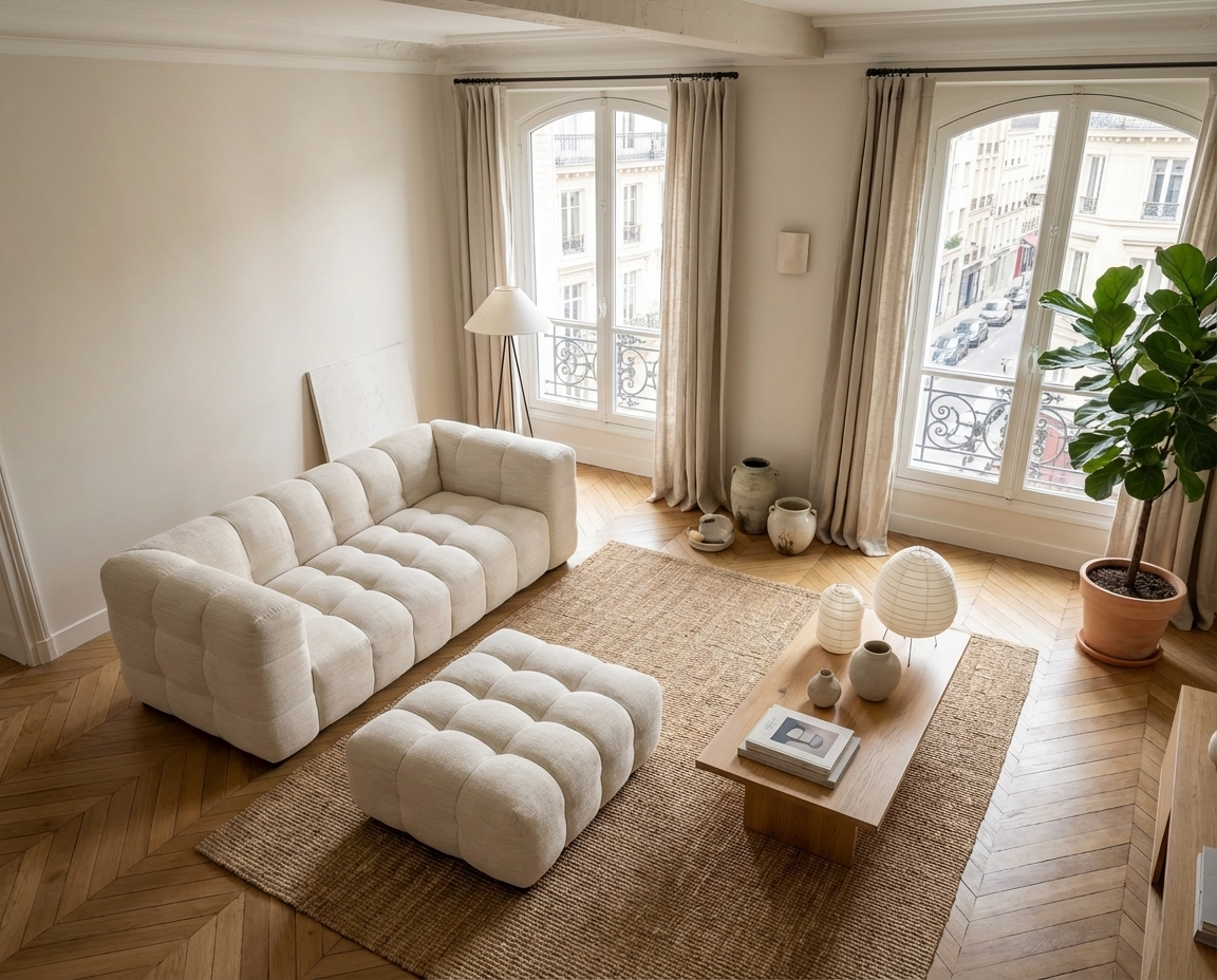 Pouf Bubble Carré beige sable - LILO