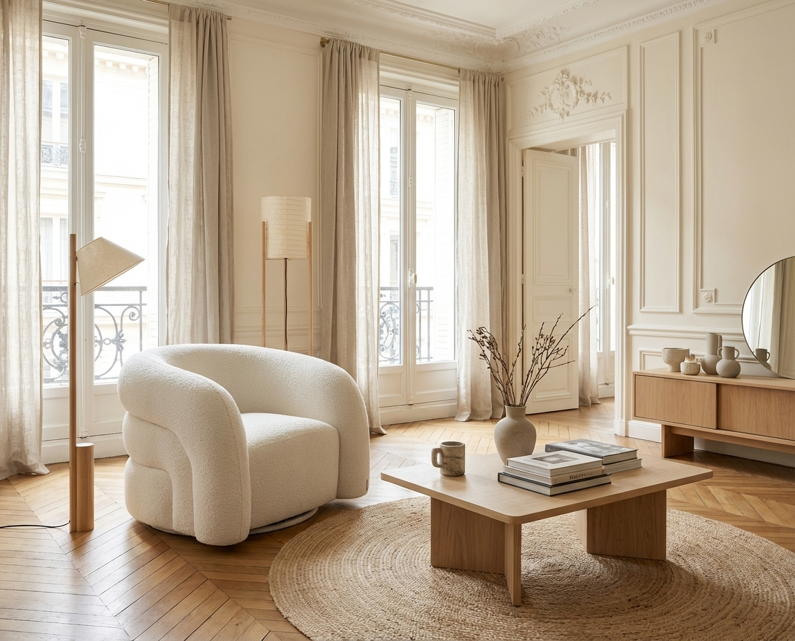Fauteuil Bubble Design pivotant en bouclette blanc - LAPIOTA