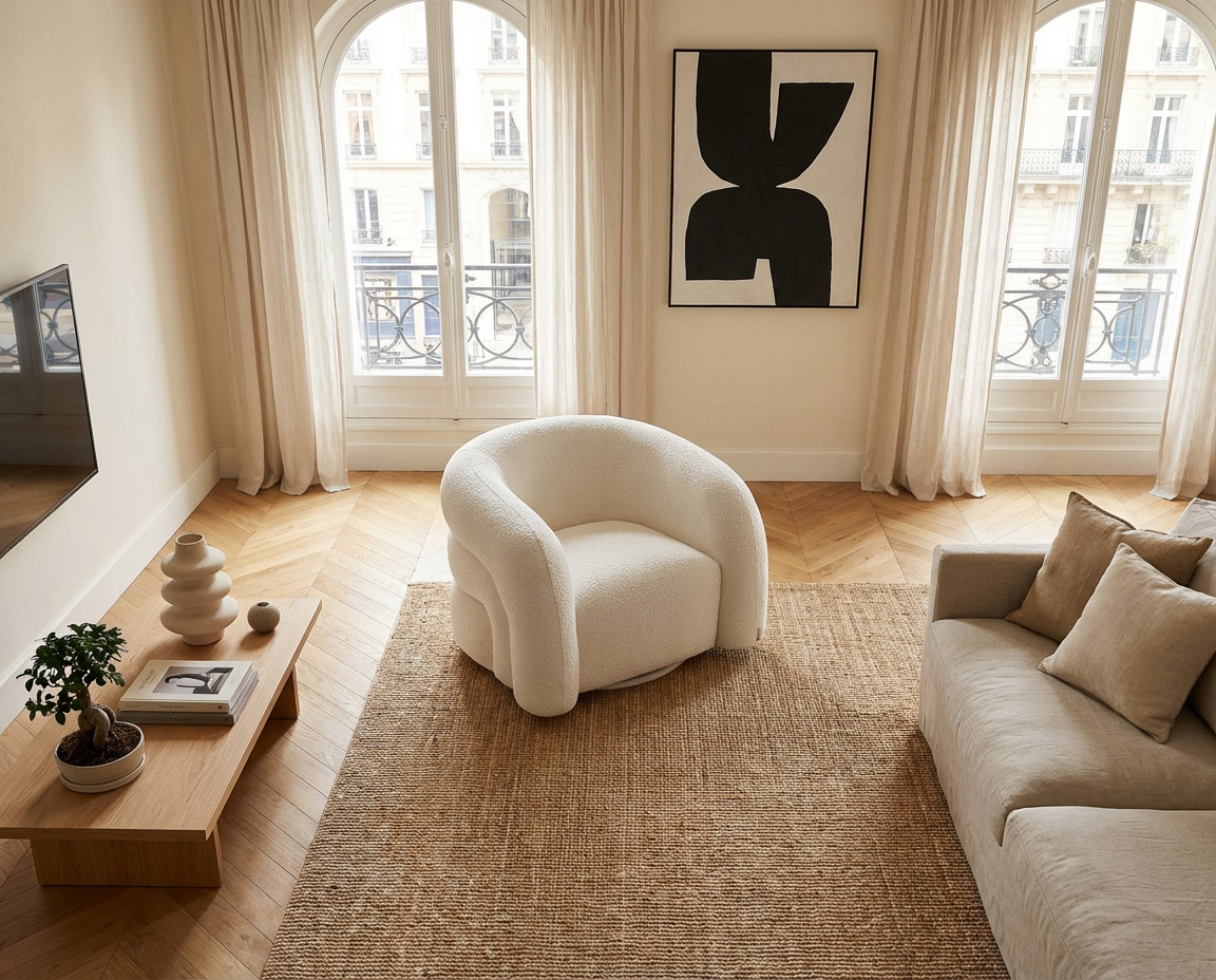Fauteuil Bubble Design pivotant en bouclette blanc - LAPIOTA