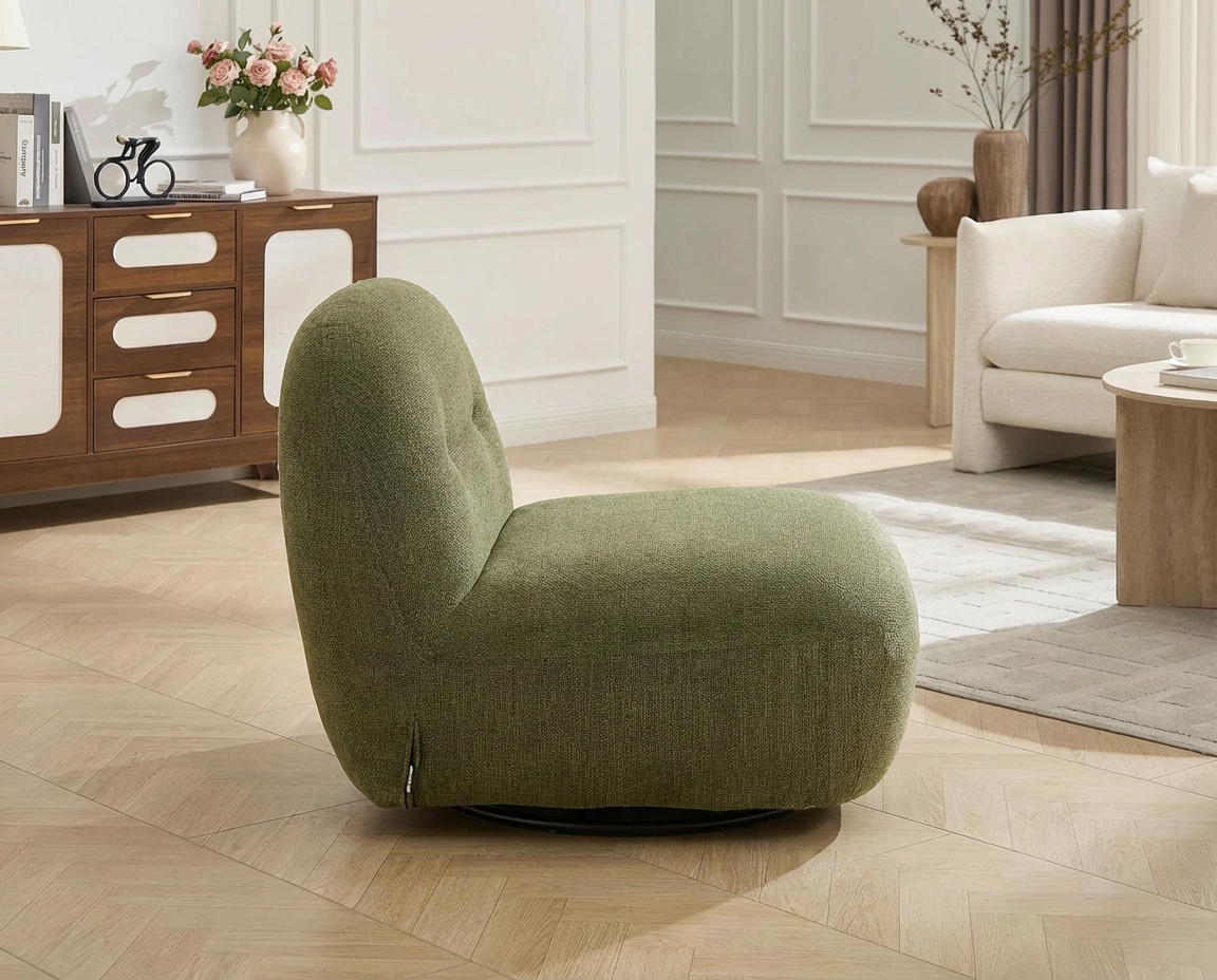 Fauteuil Bubble pivotant en tissu texturé vert - POZETI
