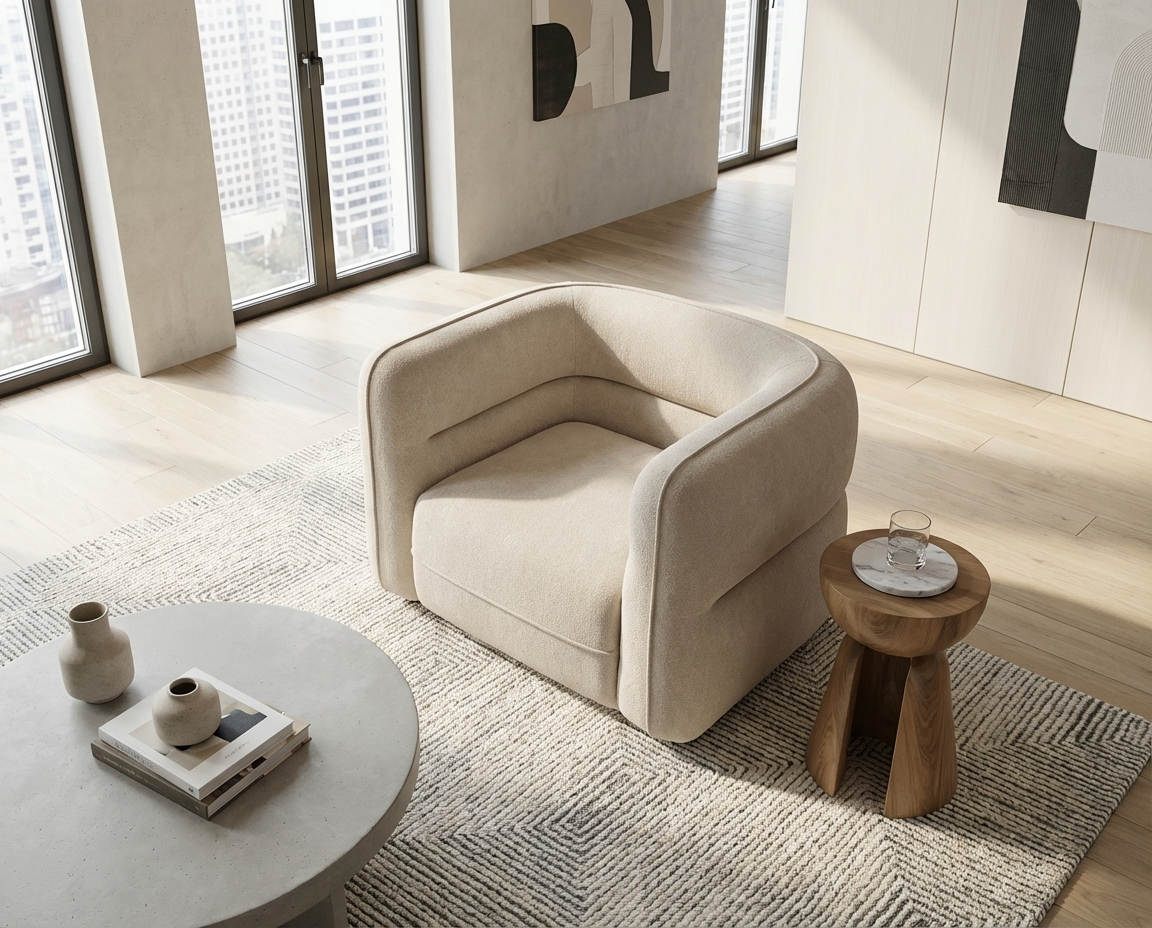 Fauteuil Bubble en tissu chenille beige - TALIENA