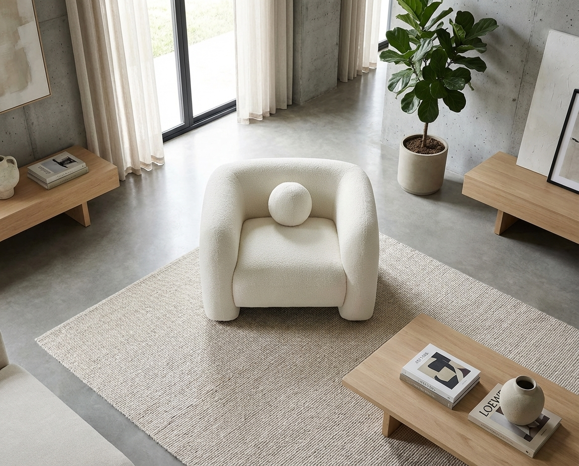 Fauteuil Bubble Moderne en tissu bouclette blanc ivoire - OVOTAS
