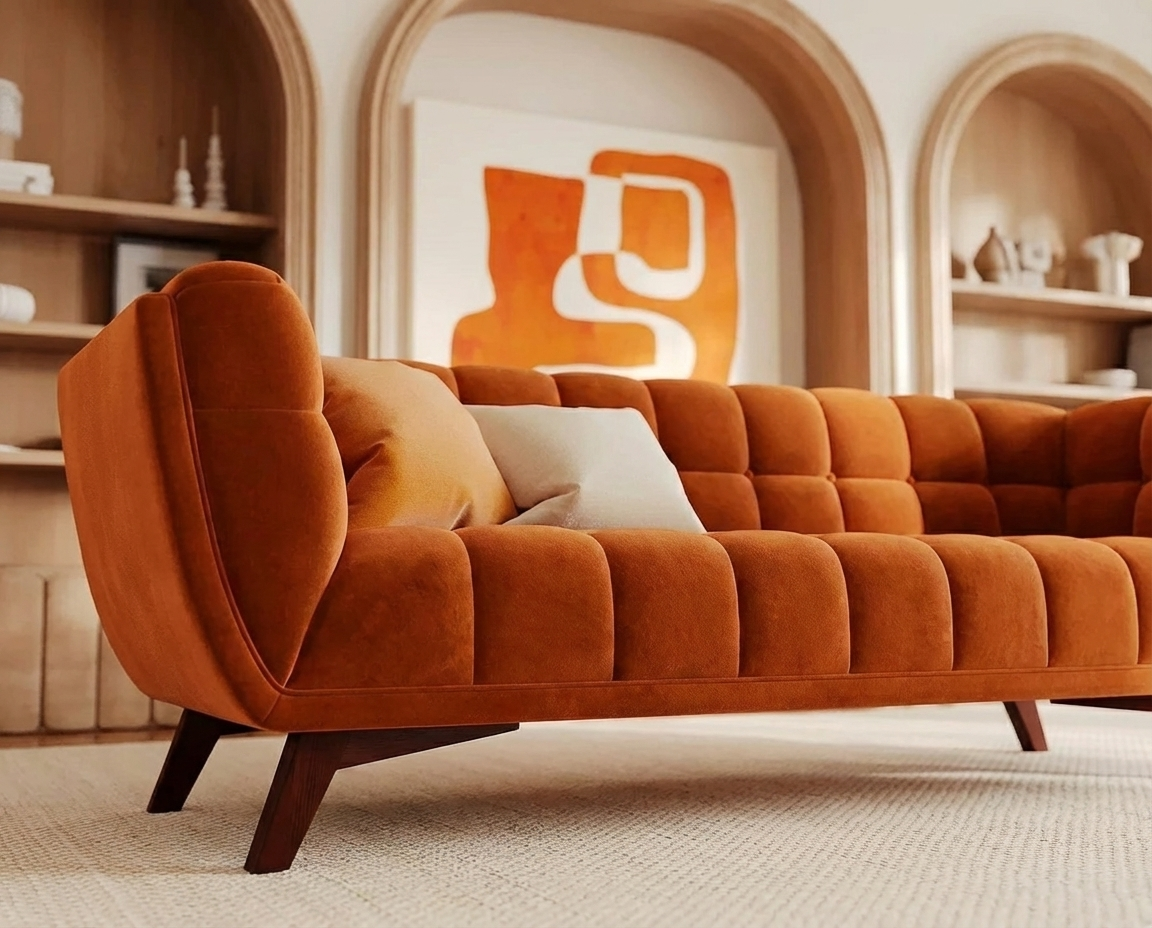 Canapé Bubble vintage en velours terracotta - MONA