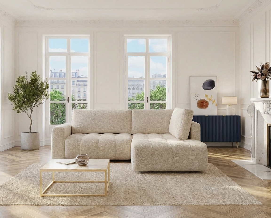 Canapé Bubble d'angle droit minimaliste beige - LORIONA