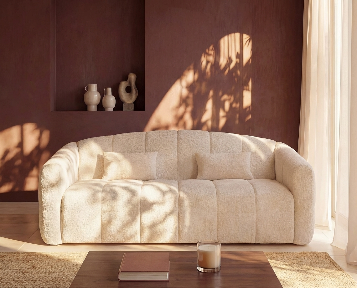 Canapé Bubble convertible en bouclette beige - RETUNA