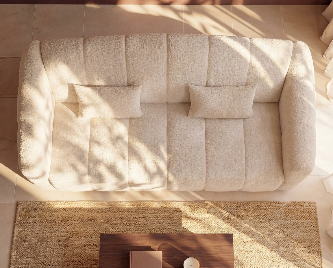 Canapé Bubble convertible en bouclette beige - RETUNA