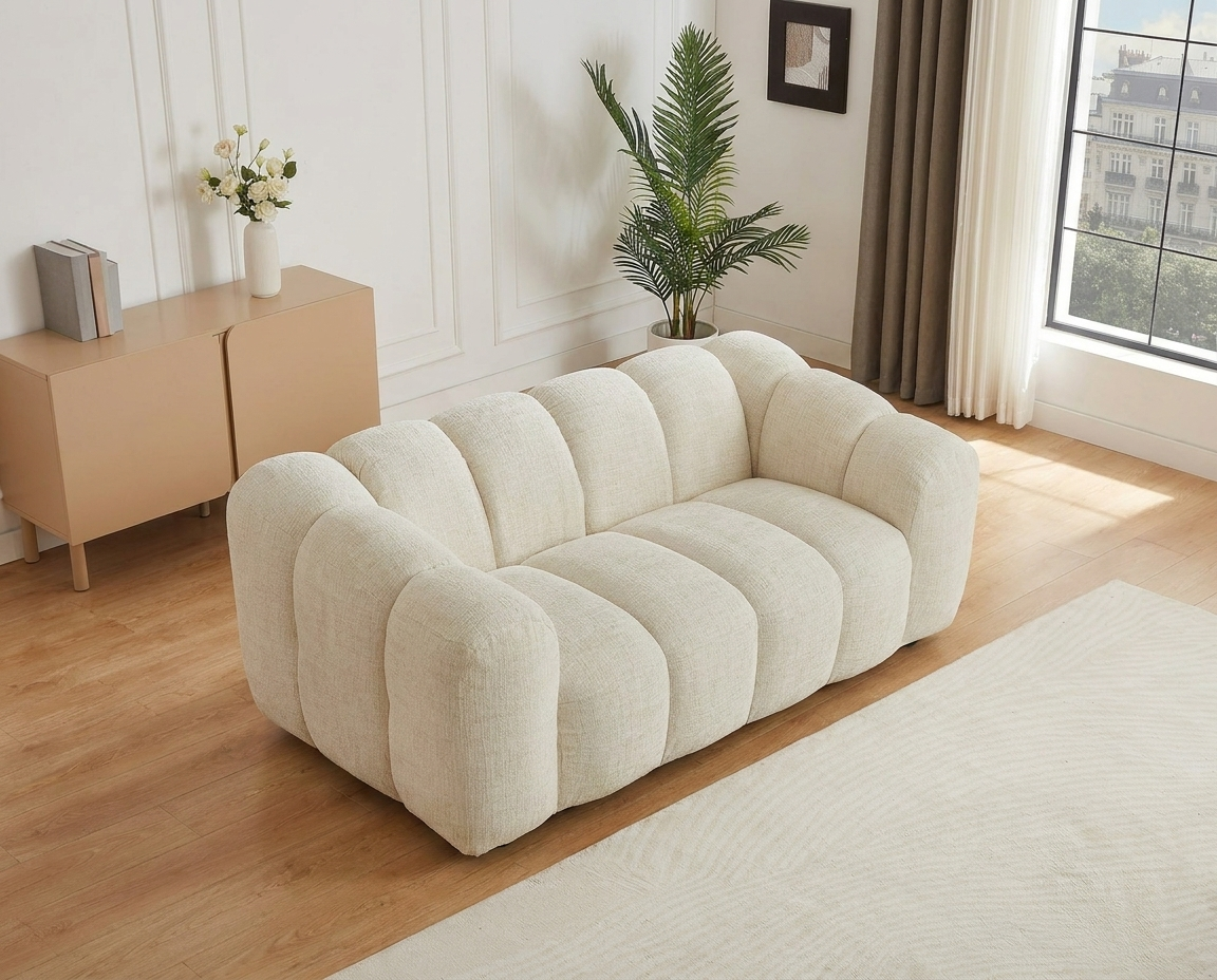 Canapé Bubble Organique 2 places en tissu chenille beige - NELIMAR