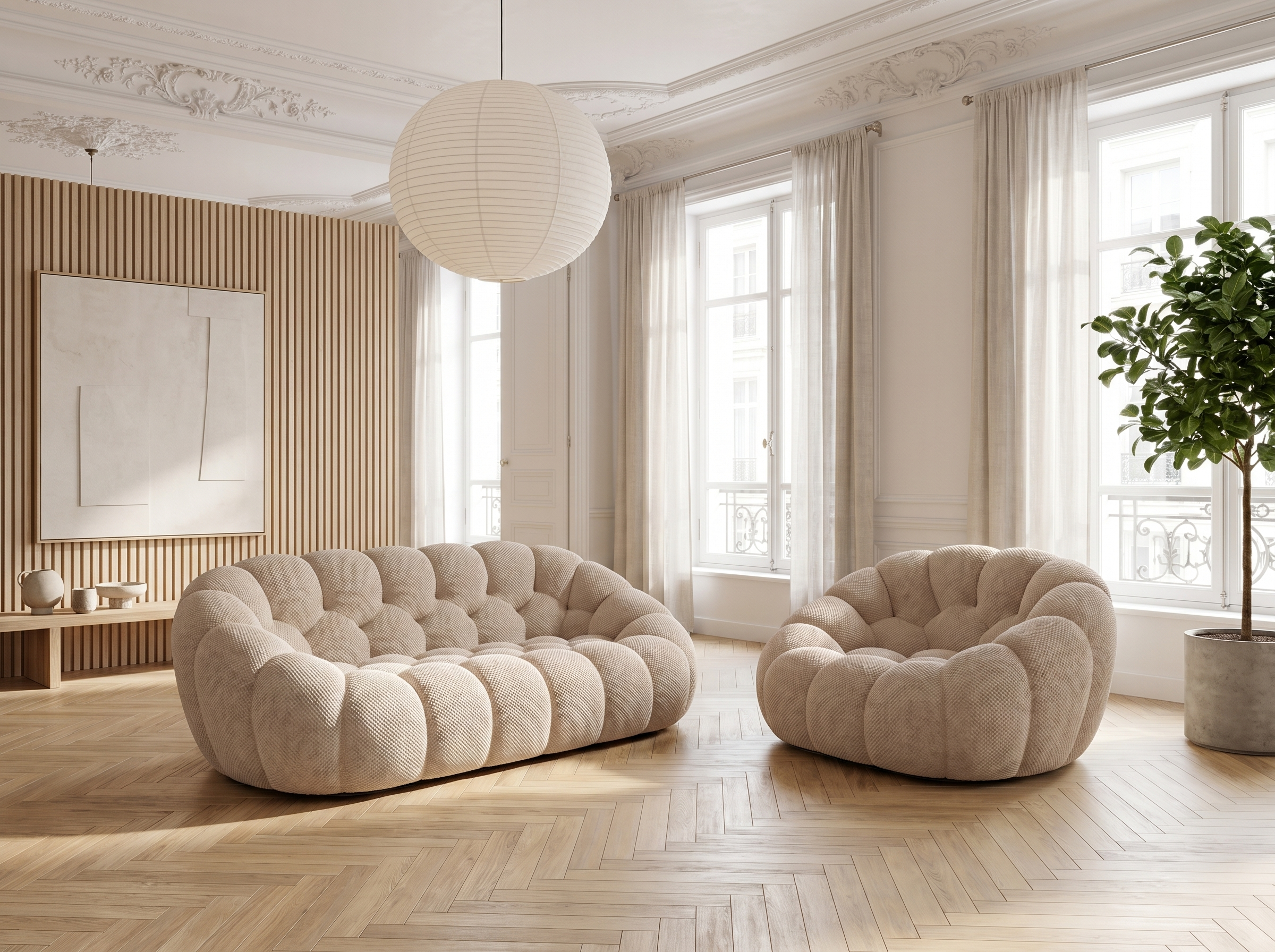 Ensemble Canapé 3 places + Fauteuil Bubble Beige - Coco Living