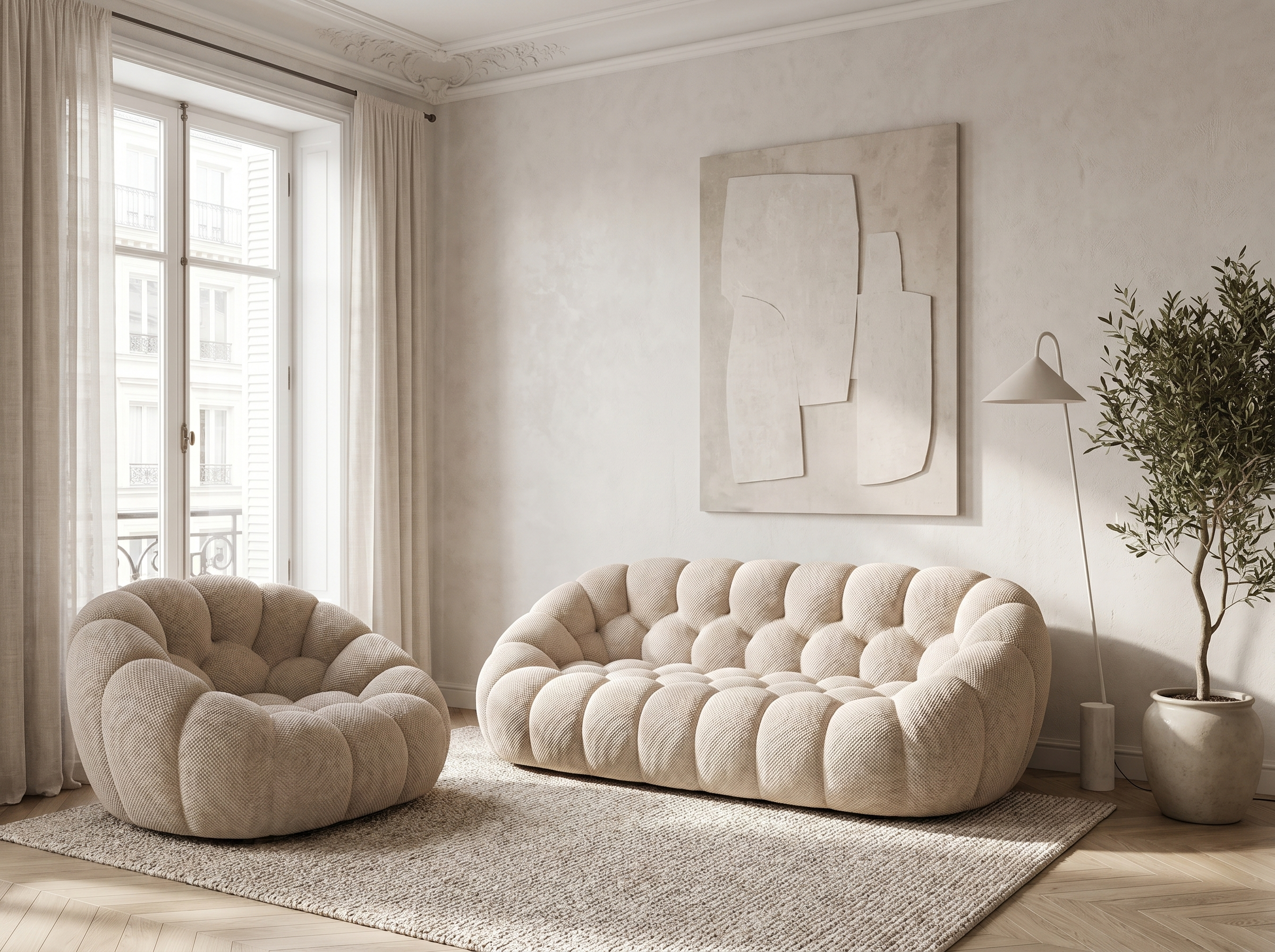 Ensemble Canapé 3 places + Fauteuil Bubble Beige - Coco Living