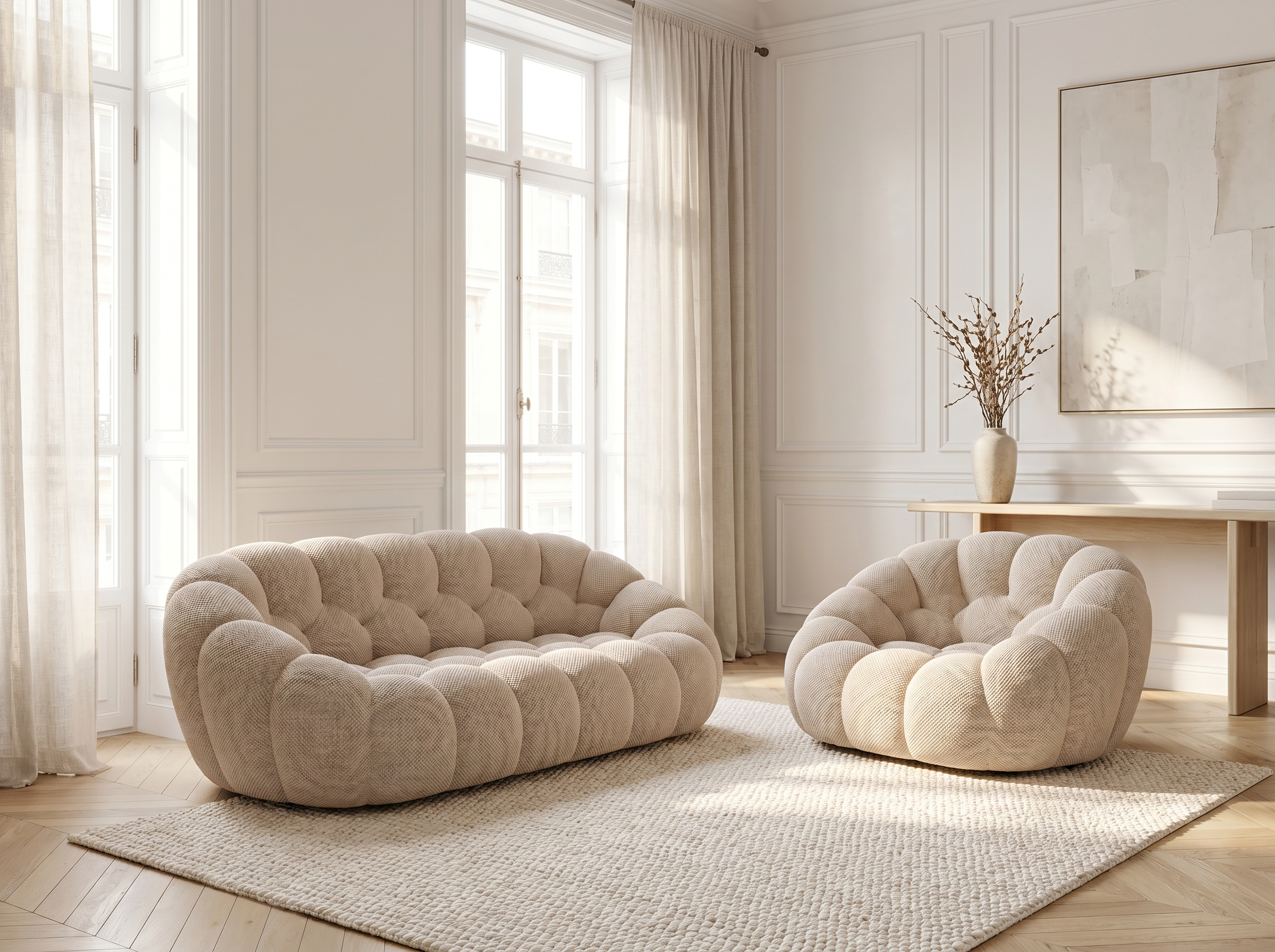 Ensemble Canapé 3 places + Fauteuil Bubble Beige - Coco Living