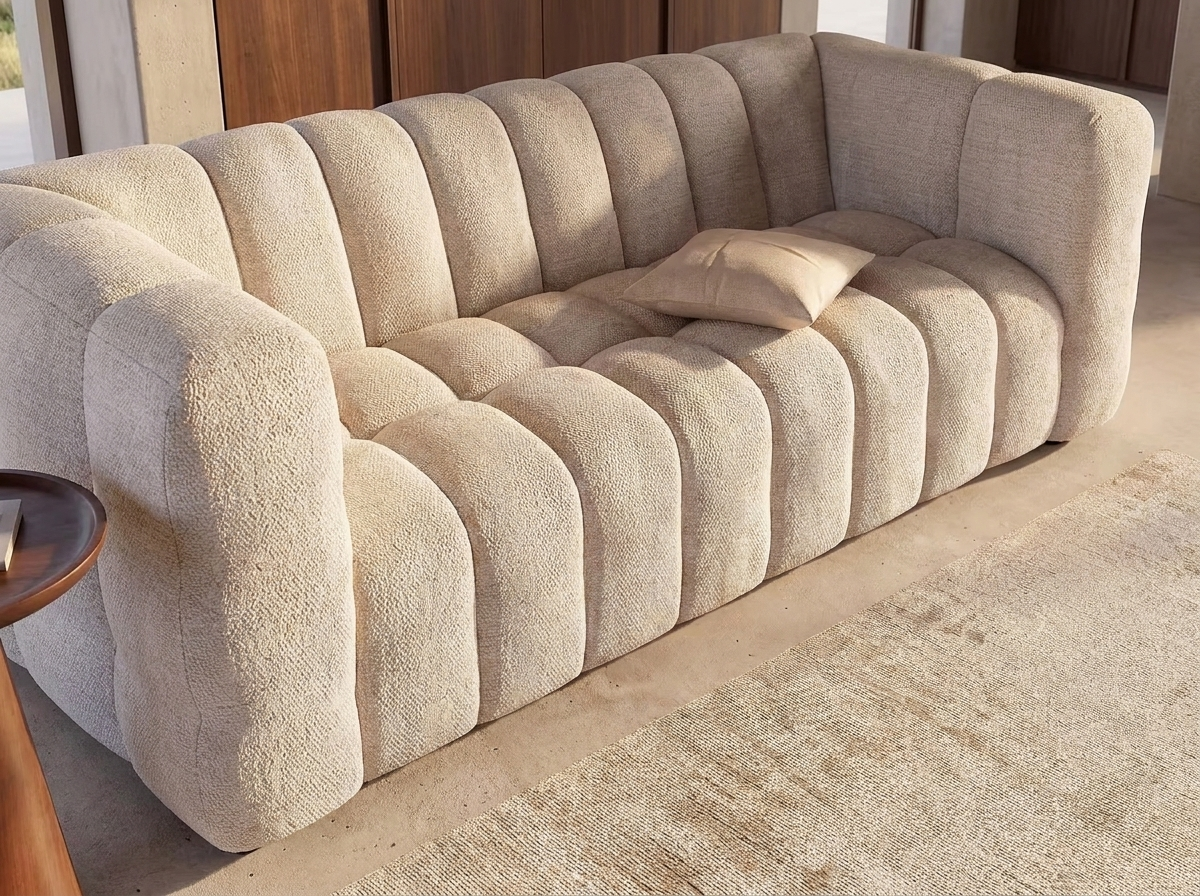 Canapé Bubble Capitonné à 3 places beige sable - LILO