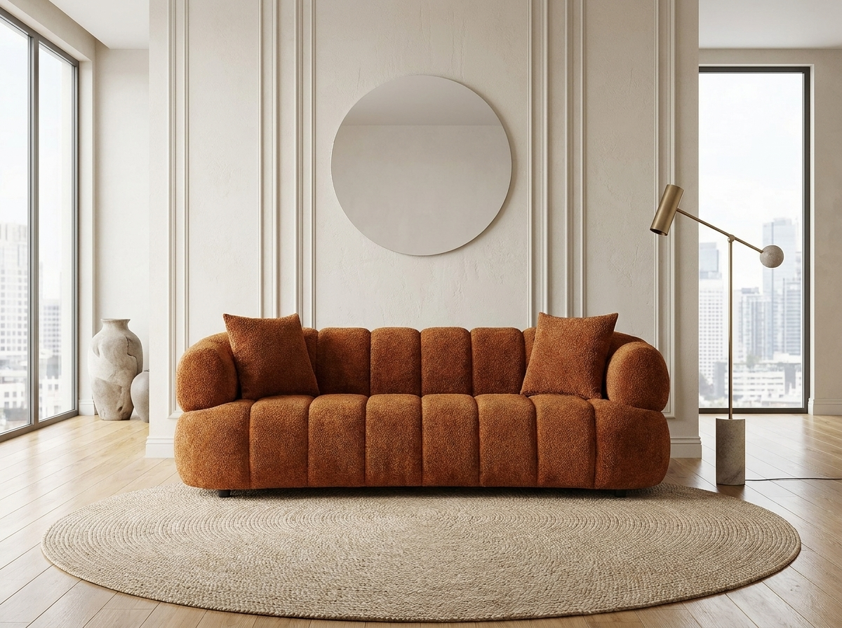 Canapé Bubble Design à 3 places en tissu bouclette terracotta - COLIANI