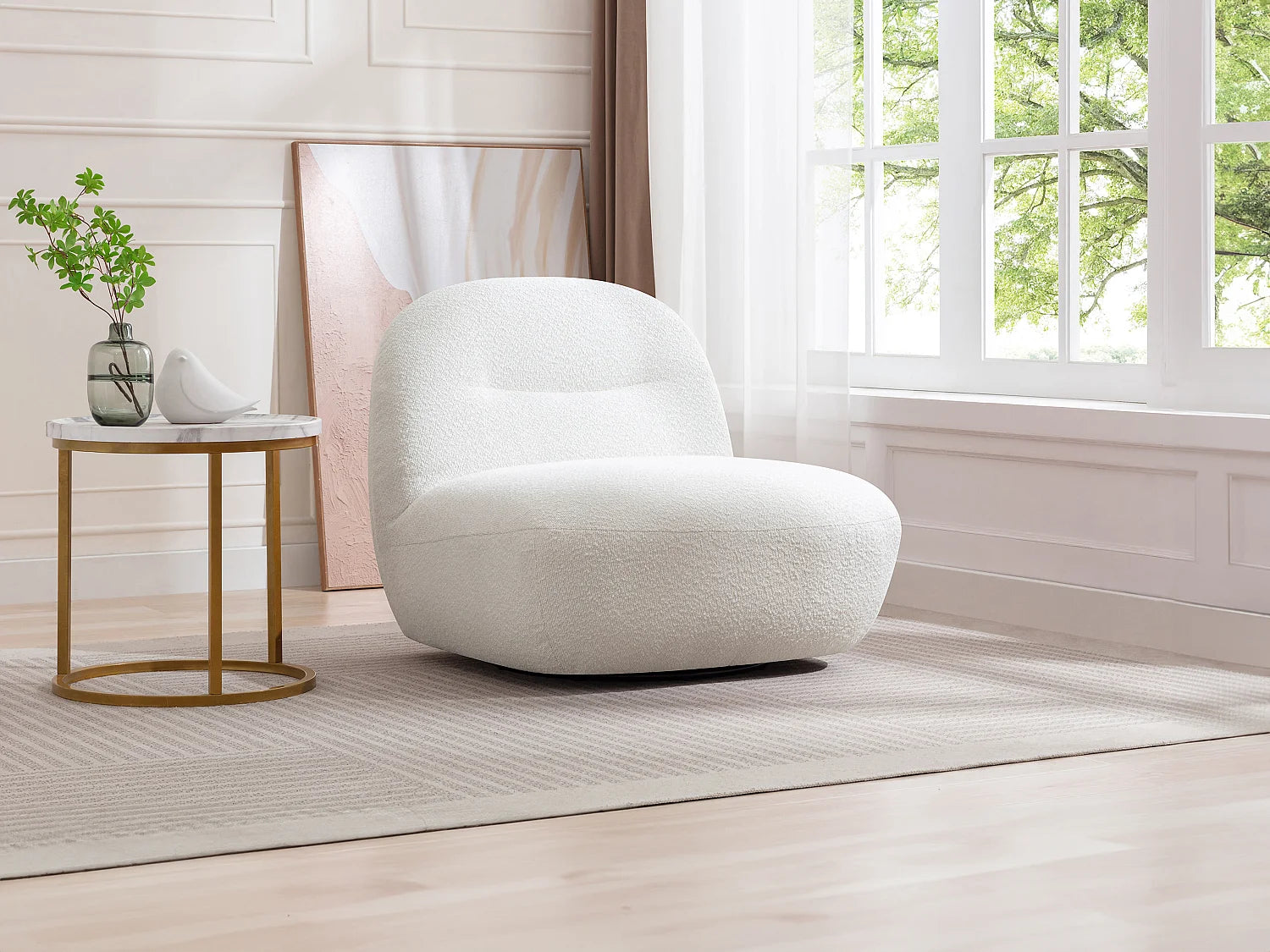 Fauteuil Bubble pivotant en tissu bouclette blanc - POZETI
