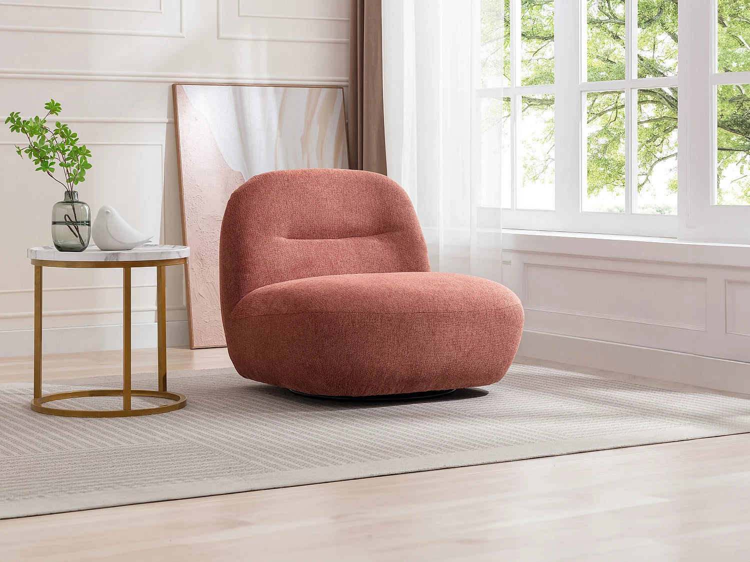 Fauteuil Bubble pivotant en tissu texturé terracotta - POZETI