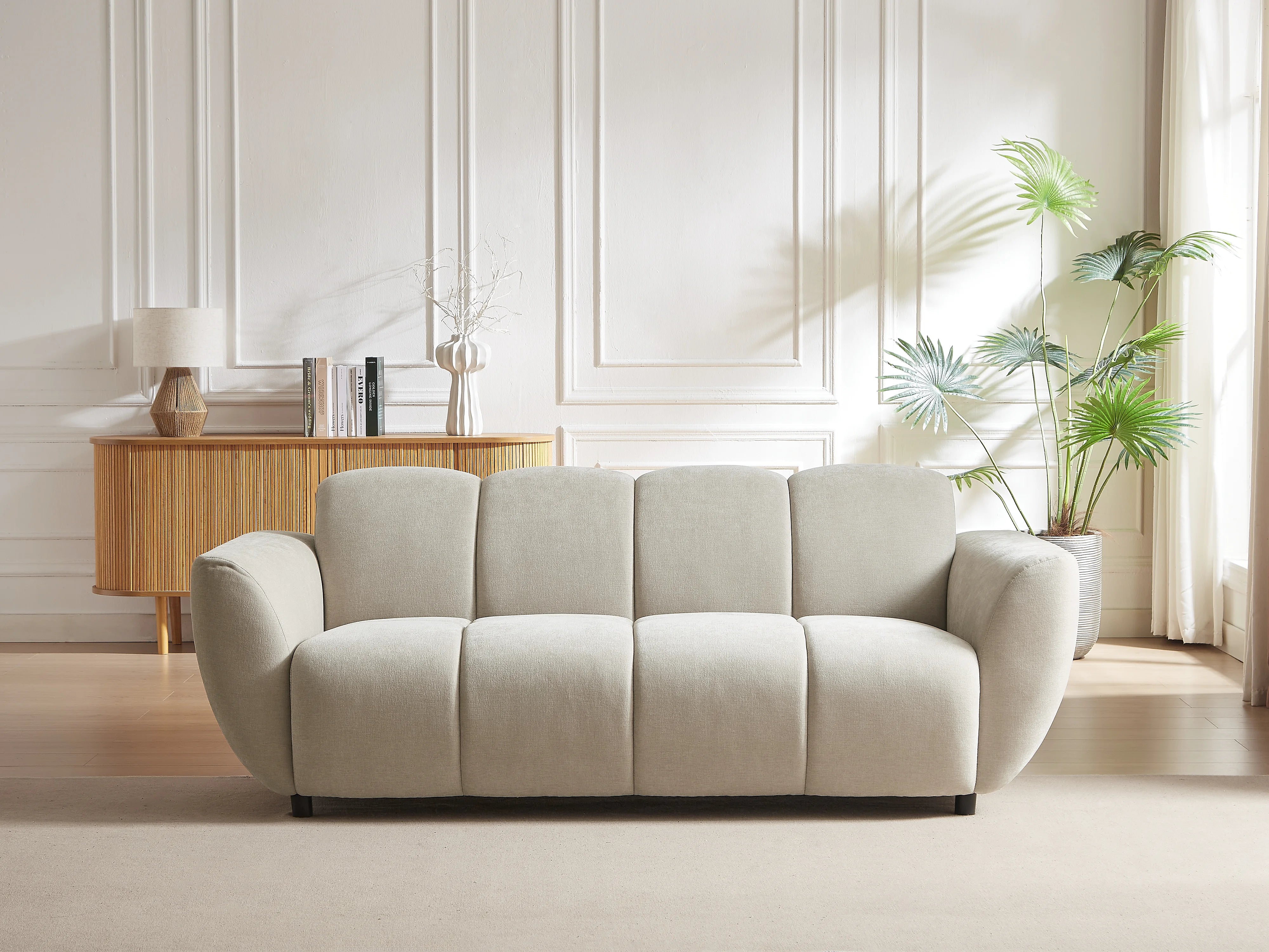 Canapé Bubble 3 places en tissu beige effet matelassé - JULORI