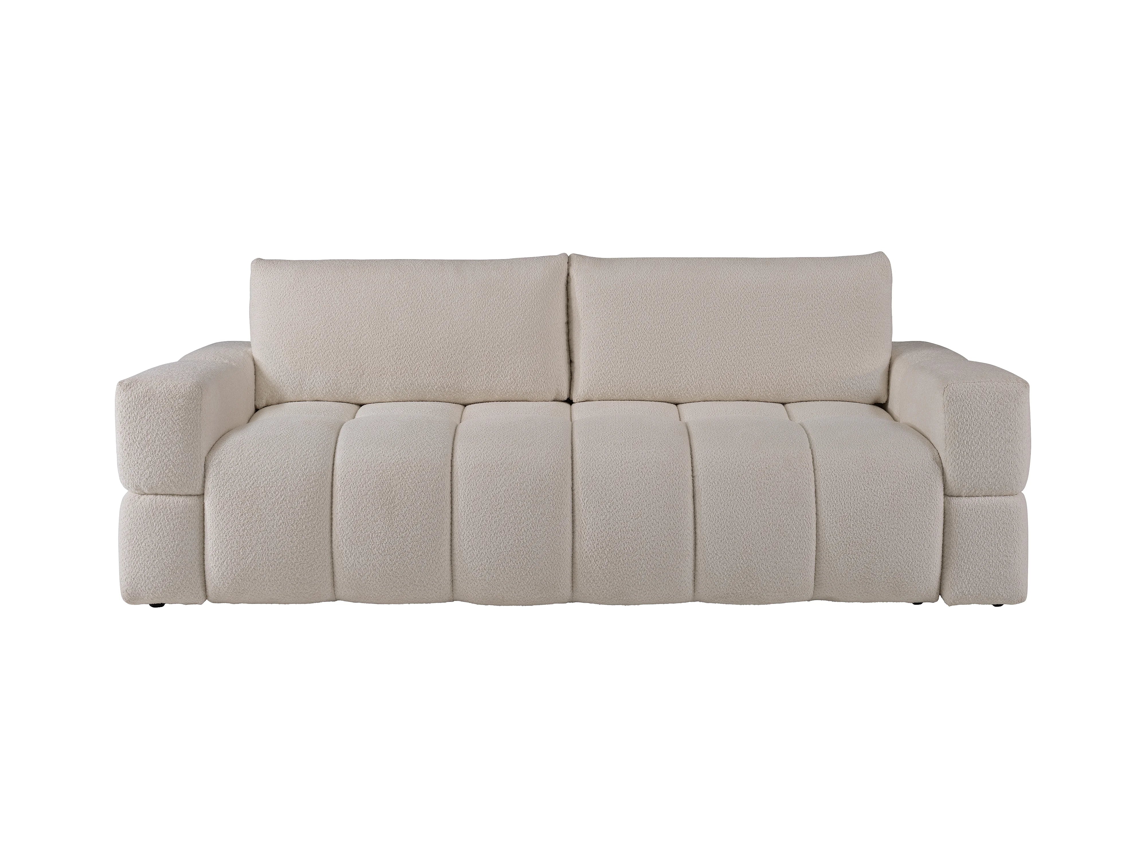 Canapé Bubble 3 places convertible en tissu bouclette beige - ISSORO