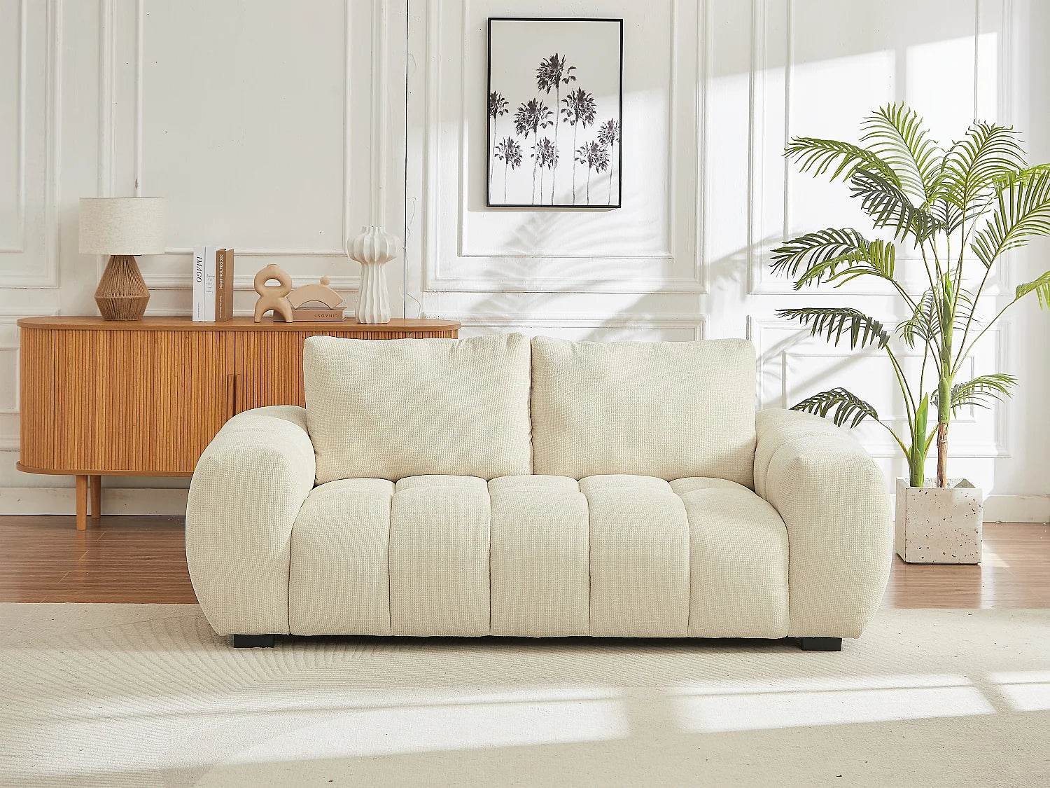 Canapé Bubble Japandi 3 places en tissu texturé beige - BERENIA