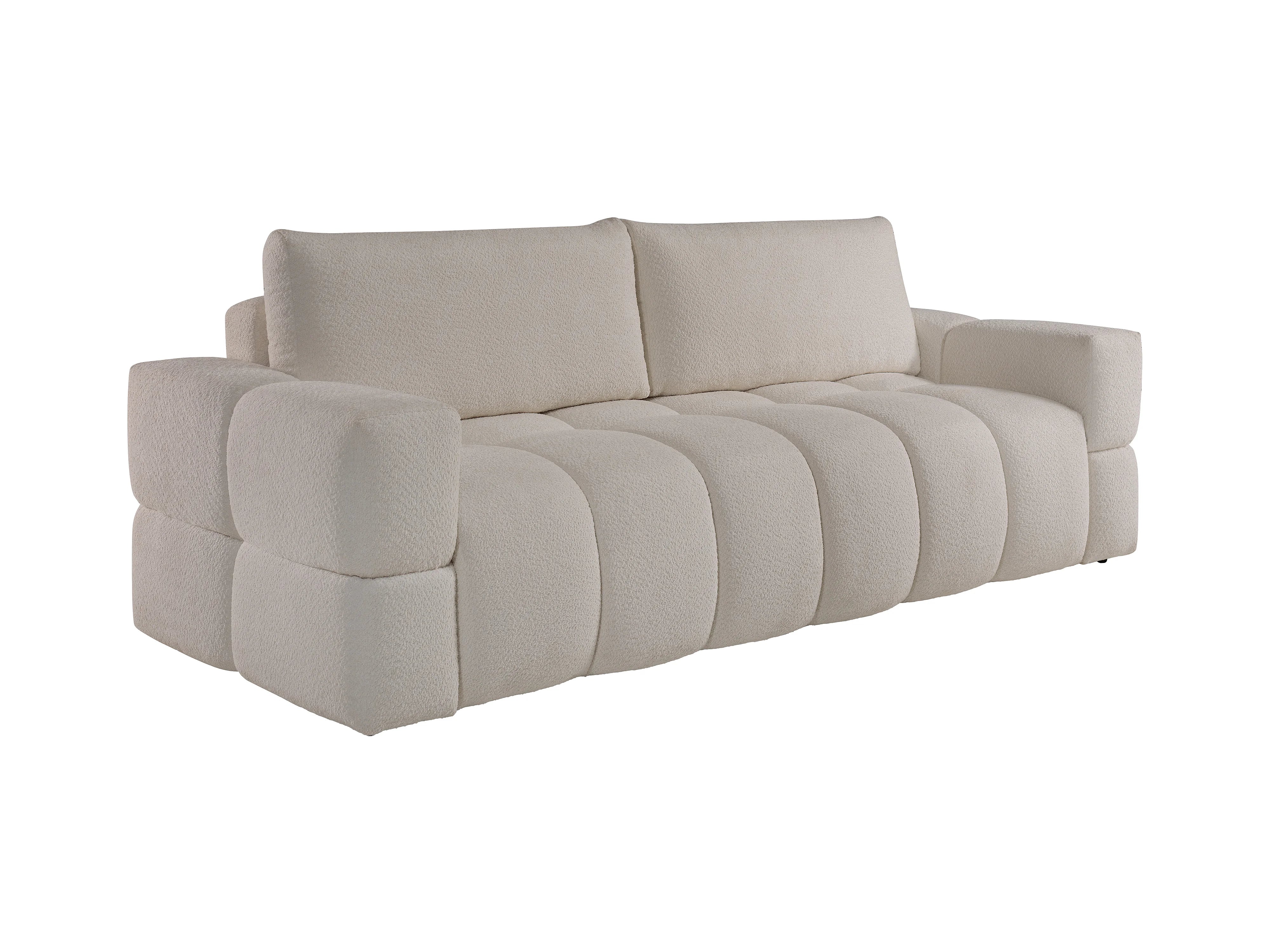 Canapé Bubble 3 places convertible en tissu bouclette beige - ISSORO