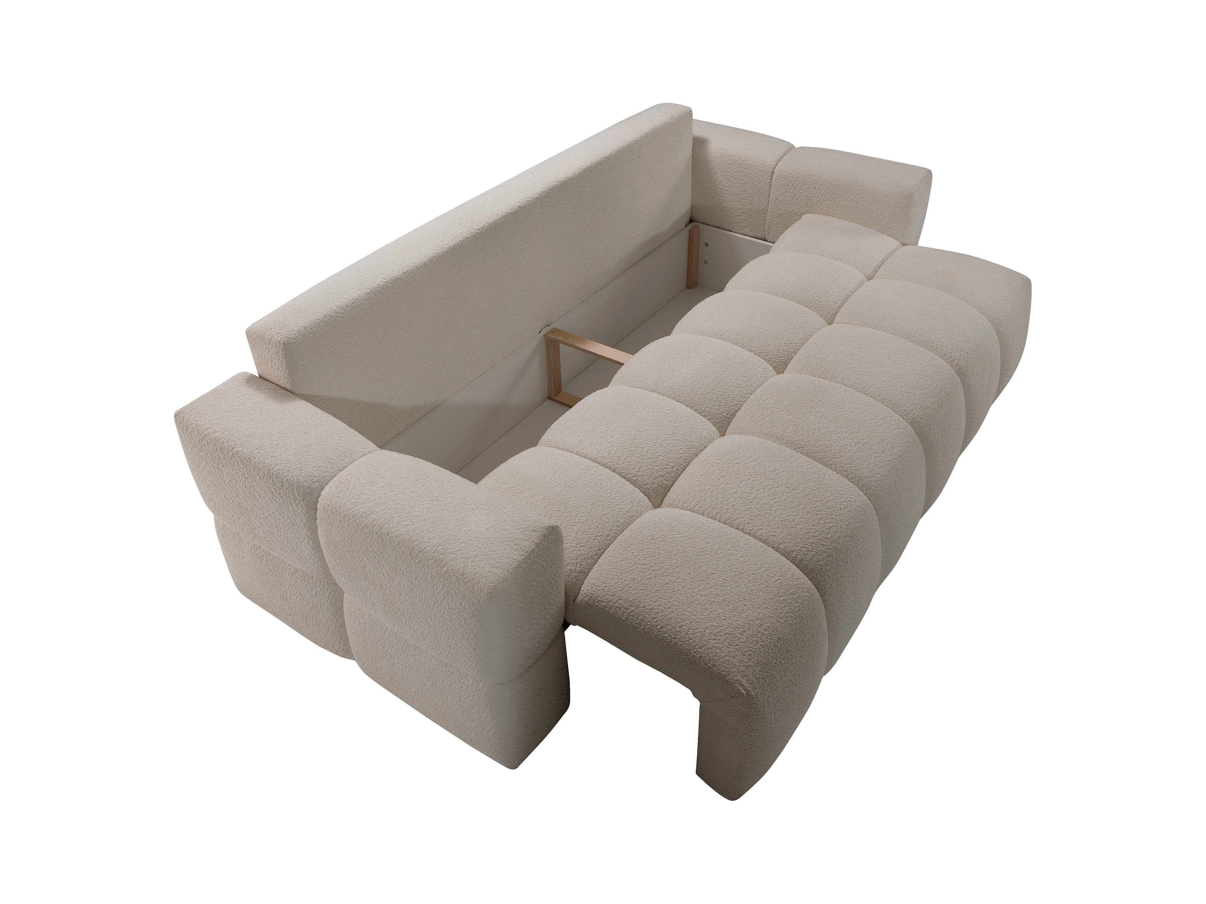 Canapé Bubble 3 places convertible en tissu bouclette beige - ISSORO
