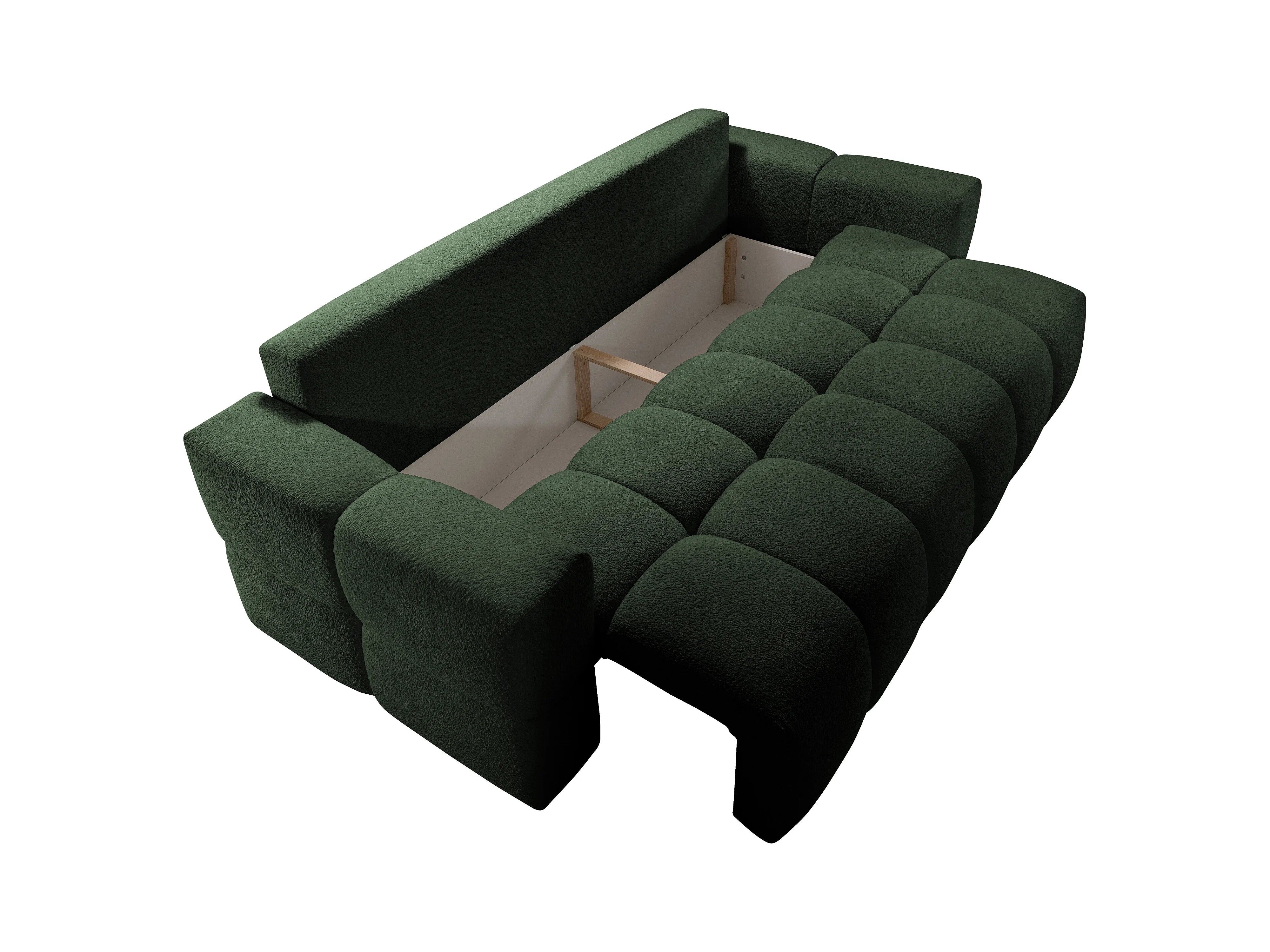 Canapé Bubble 3 places convertible en tissu bouclette vert - ISSORO
