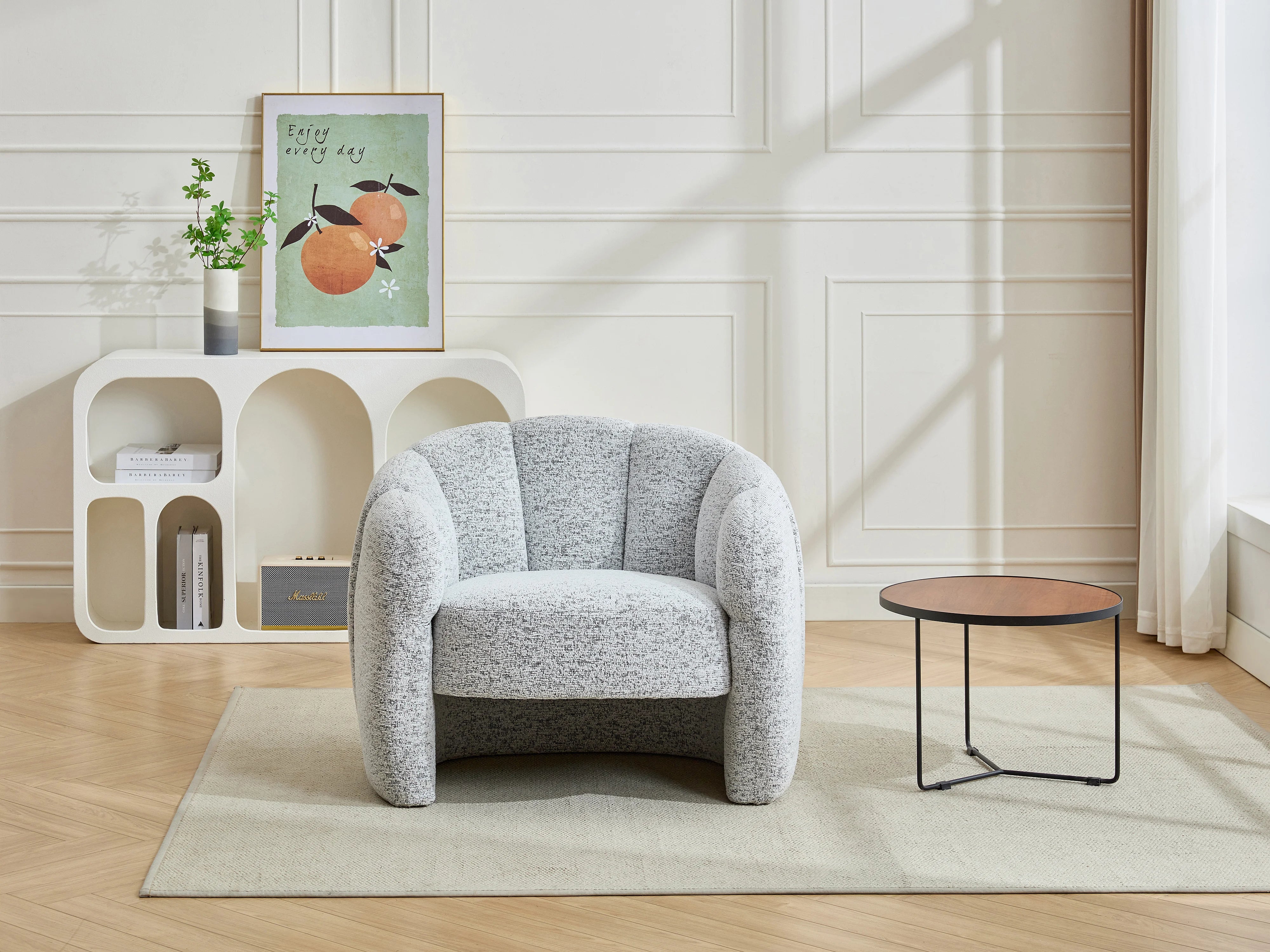 Fauteuil Bubble coquillage en tissu chenille gris - DELIPO