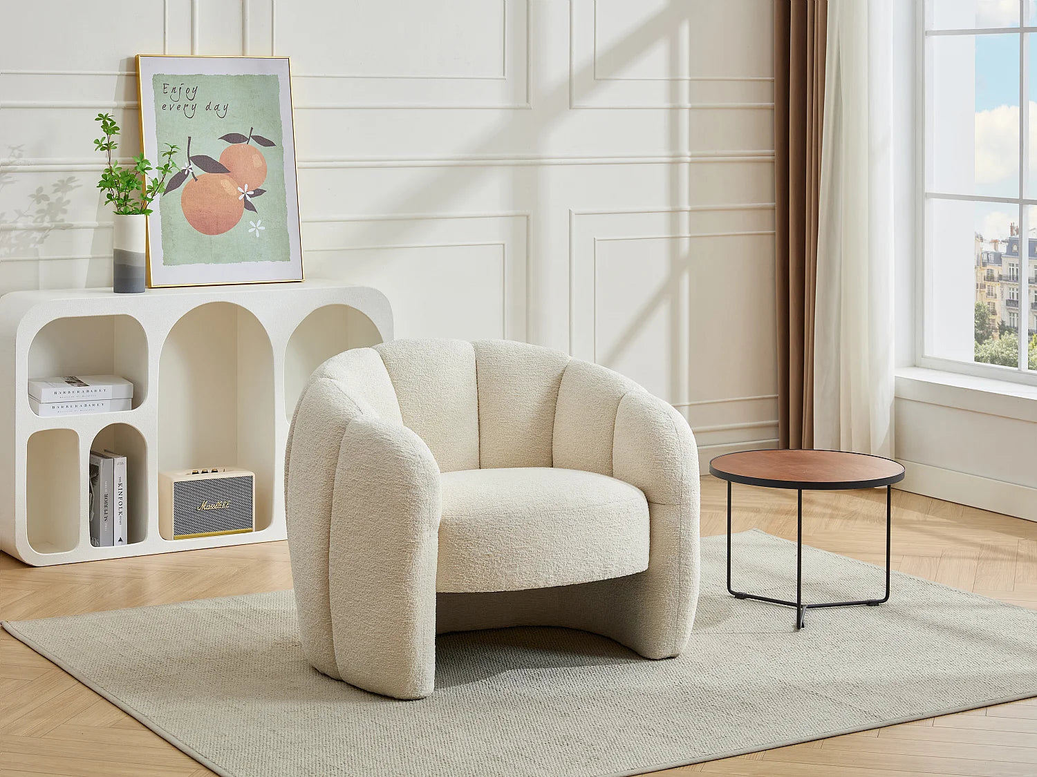 Fauteuil coquillage Bubble en tissu chenille beige - DELIPO